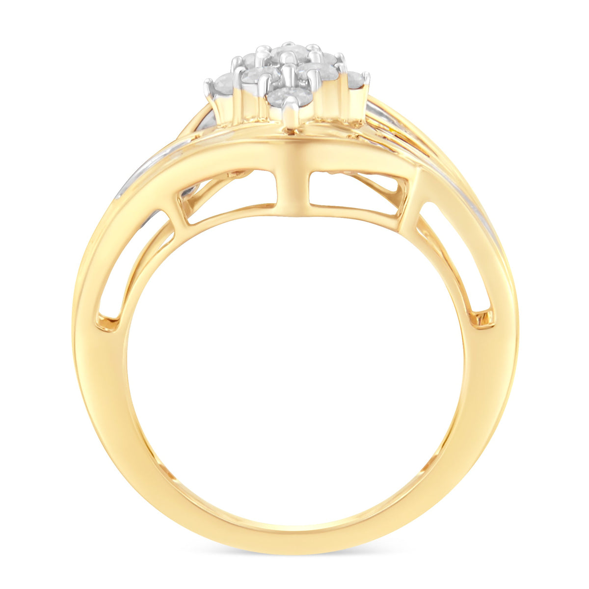10K Yellow Gold Diamond Bypass Cluster Ring (1 Cttw, I-J Color, I2-I3 Clarity) - Size 7 - LinkagejewelrydesignLinkagejewelrydesign