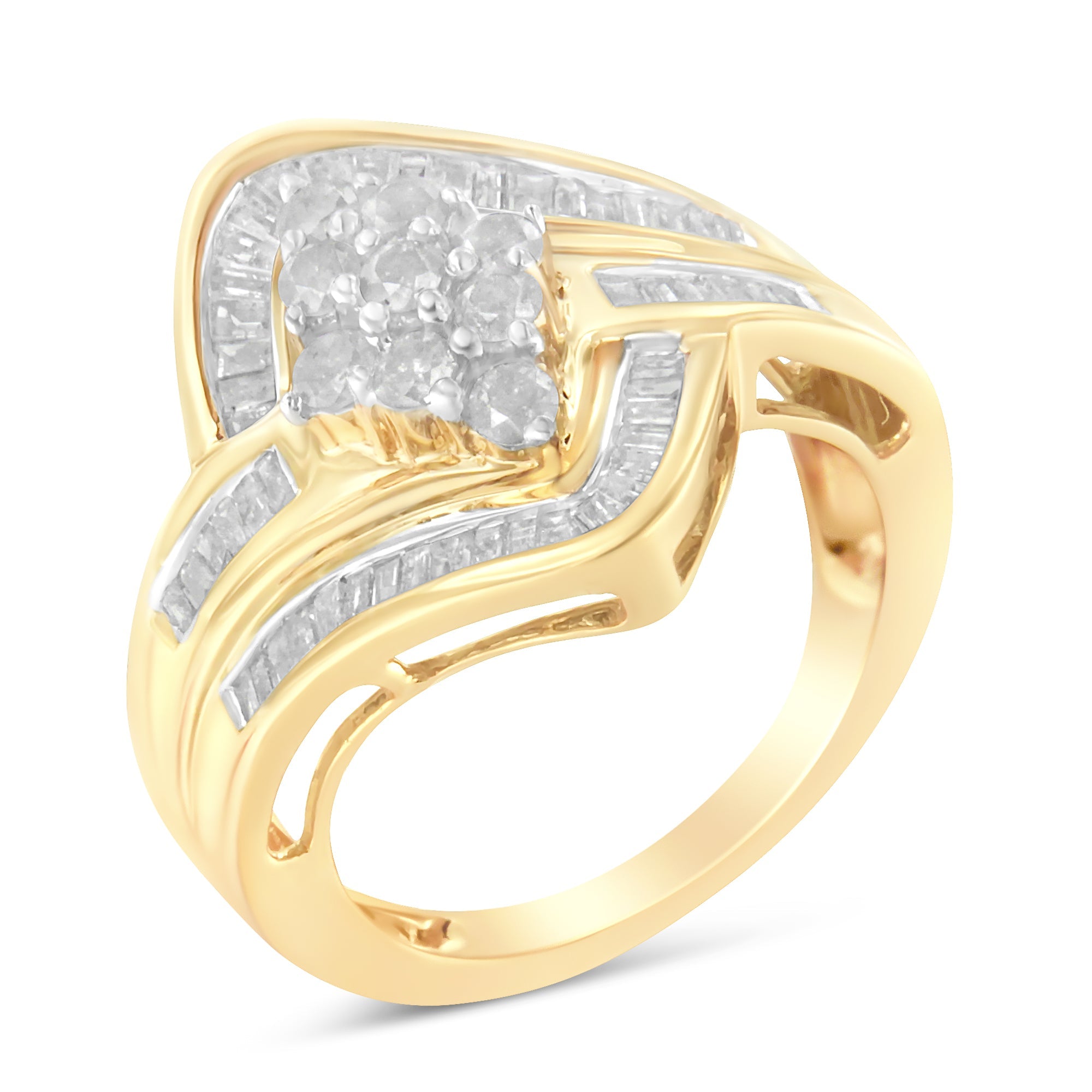 10K Yellow Gold Diamond Bypass Cluster Ring (1 Cttw, I-J Color, I2-I3 Clarity) - Size 7 - LinkagejewelrydesignLinkagejewelrydesign