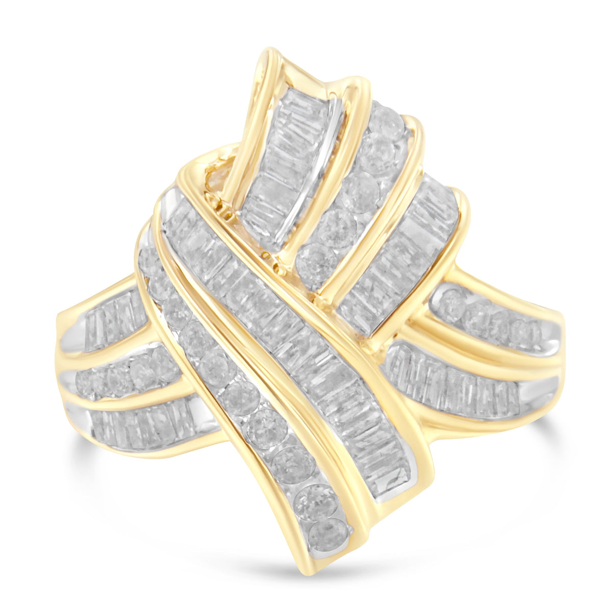 10K Yellow Gold Diamond Bypass Cocktail Ring (1 1/5 Cttw, I-J Color, I2-I3 Clarity) - Size 8 - LinkagejewelrydesignLinkagejewelrydesign