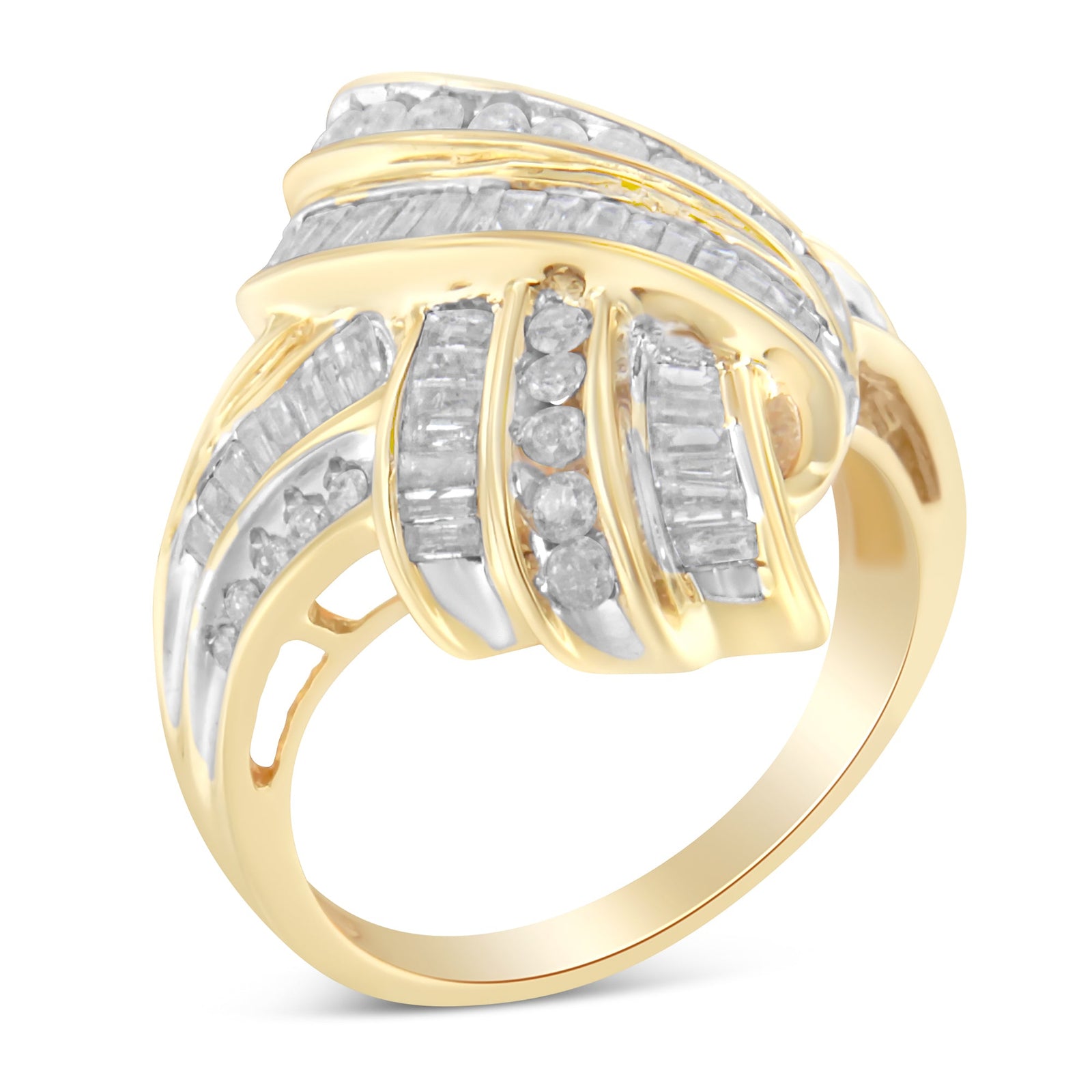 10K Yellow Gold Diamond Bypass Cocktail Ring (1 1/5 Cttw, I-J Color, I2-I3 Clarity) - Size 8 - LinkagejewelrydesignLinkagejewelrydesign