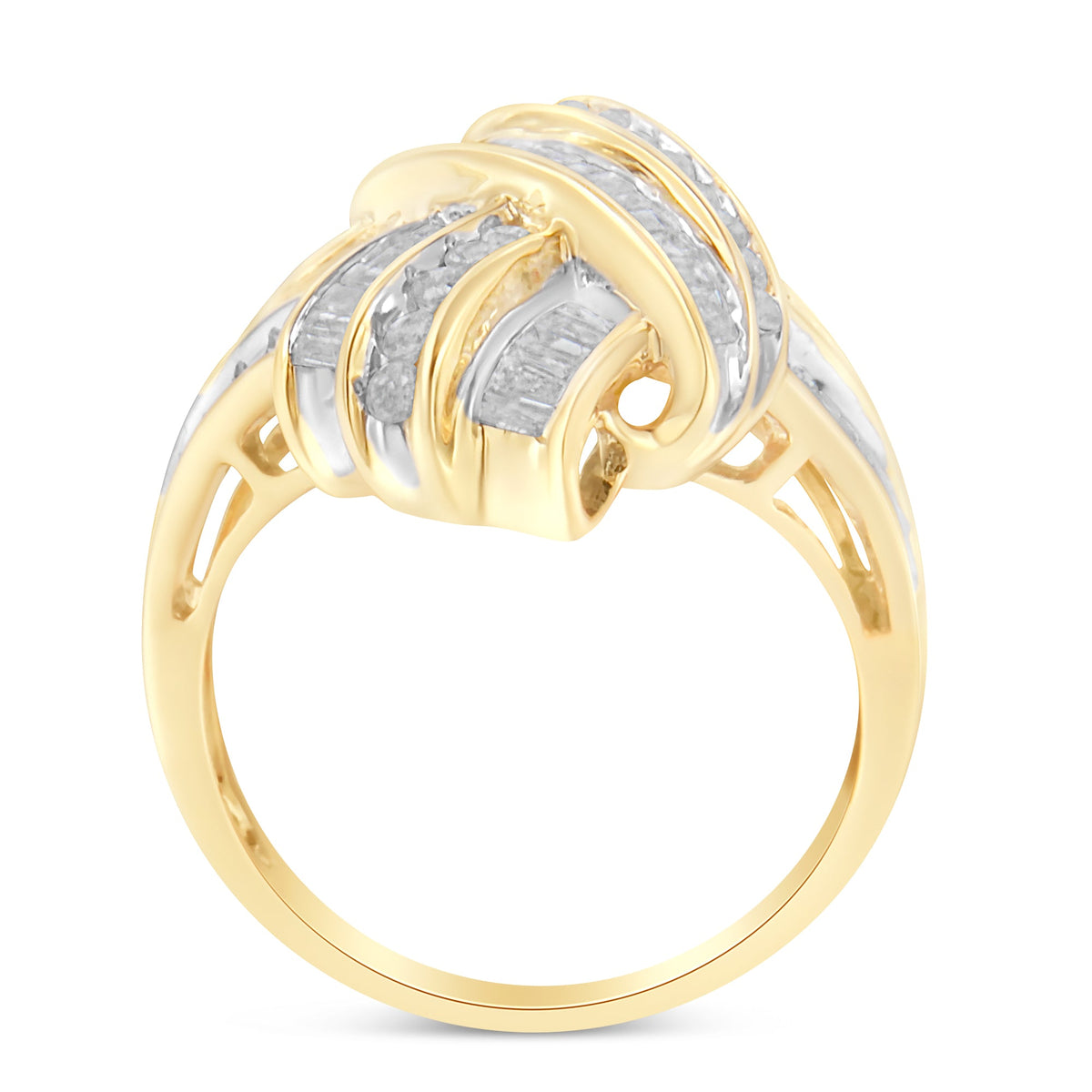 10K Yellow Gold Diamond Bypass Cocktail Ring (1 1/5 Cttw, I-J Color, I2-I3 Clarity) - Size 8 - LinkagejewelrydesignLinkagejewelrydesign