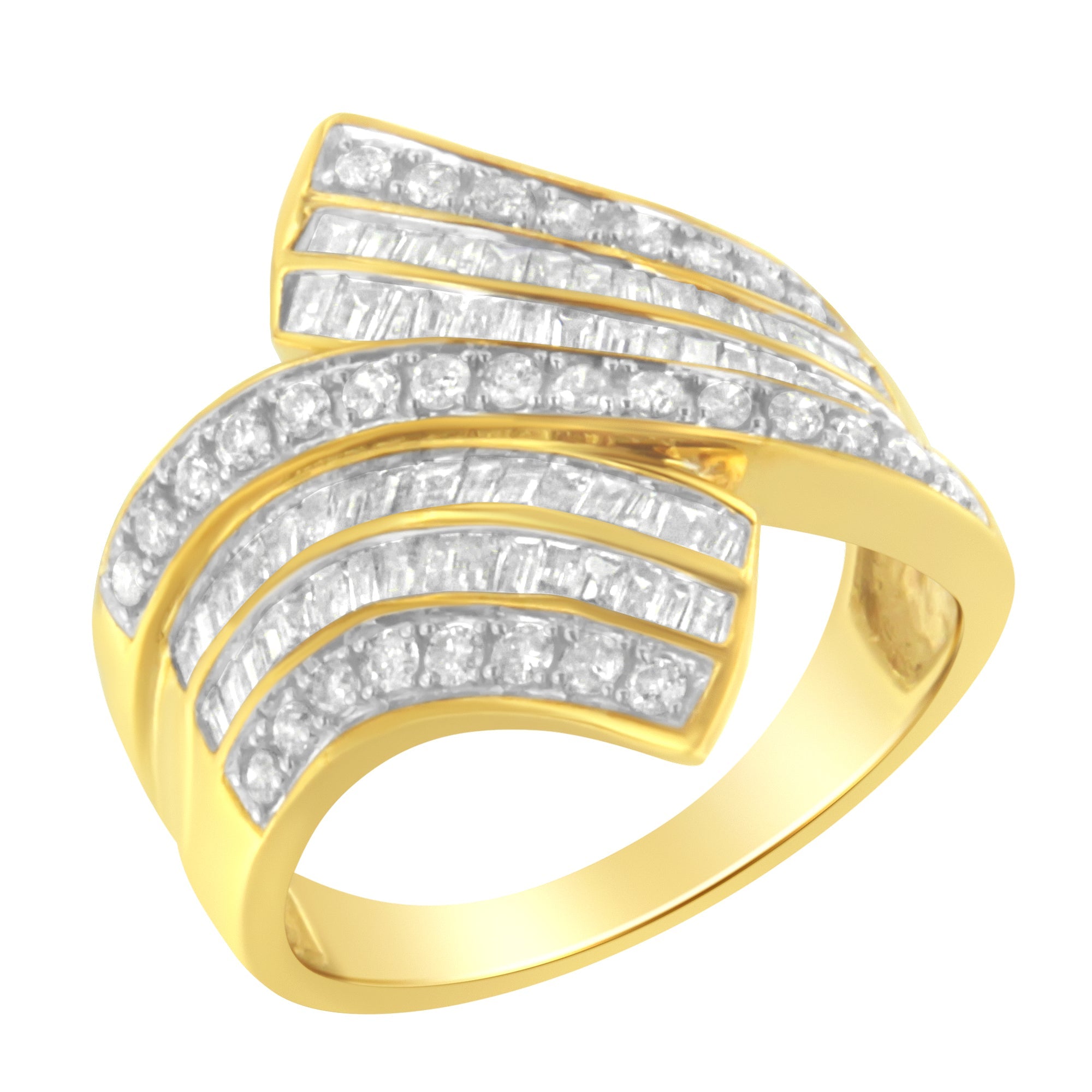 10K Yellow Gold Diamond Bypass Ring (1 1/7 Cttw, I-J Color, I1-I2 Clarity) - Size 5 - LinkagejewelrydesignLinkagejewelrydesign