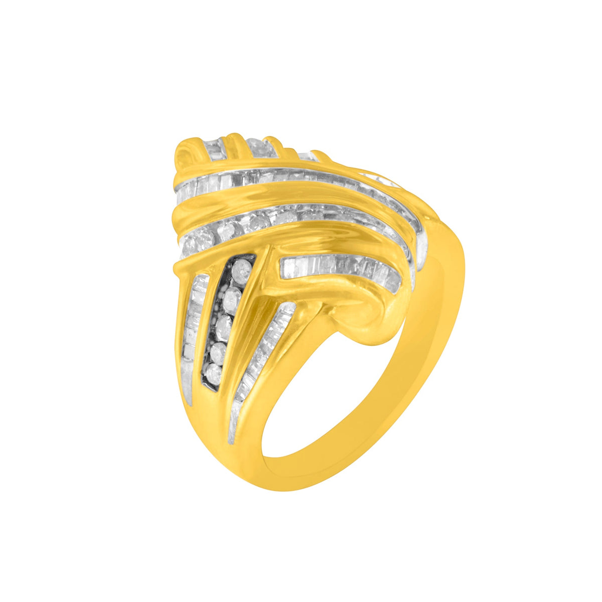 10K Yellow Gold Diamond Bypass Ring (1.0 cttw, H-I Color, I2-I3 Clarity) - LinkagejewelrydesignLinkagejewelrydesign