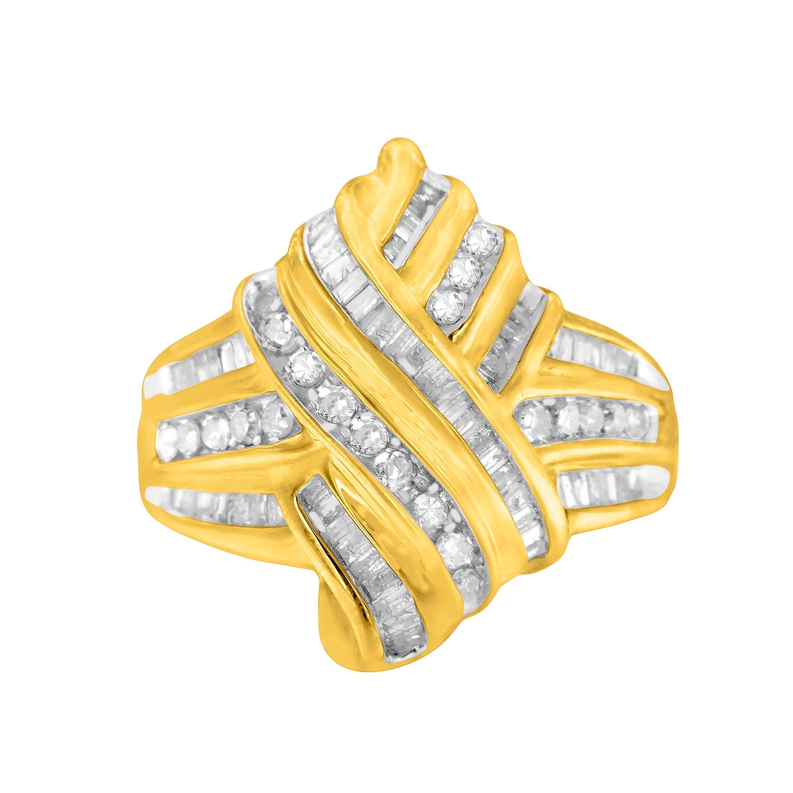 10K Yellow Gold Diamond Bypass Ring (1.0 cttw, H-I Color, I2-I3 Clarity) - LinkagejewelrydesignLinkagejewelrydesign