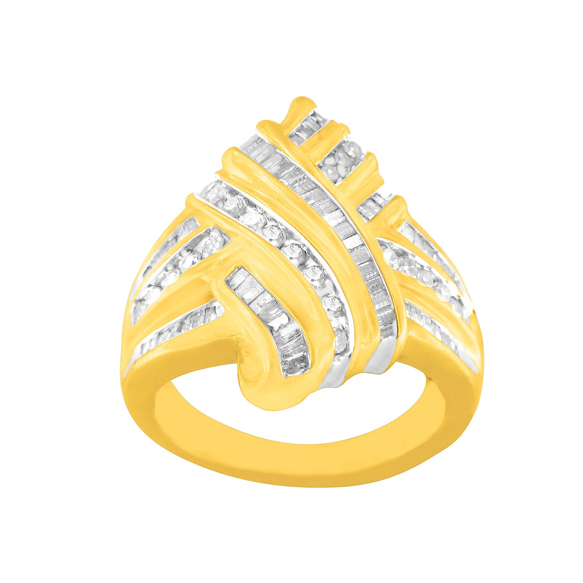 10K Yellow Gold Diamond Bypass Ring (1.0 cttw, H-I Color, I2-I3 Clarity) - LinkagejewelrydesignLinkagejewelrydesign