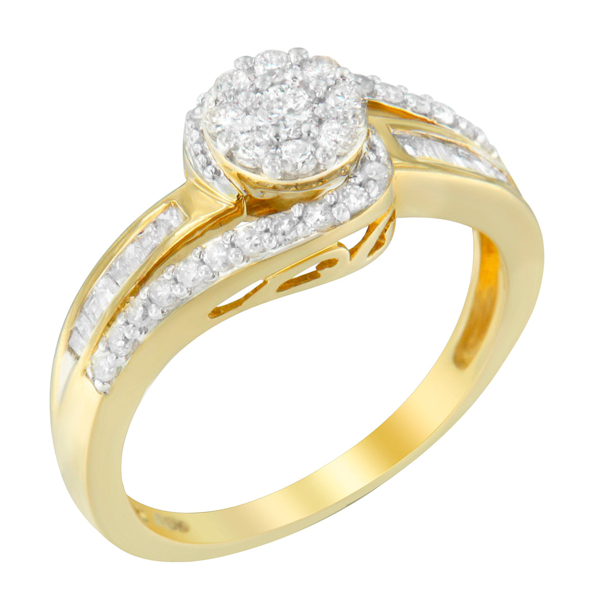 10K Yellow Gold Diamond Cluster Ring (1/2 Cttw, I-J Color, I2-I3 Clarity) - Size 6 - LinkagejewelrydesignLinkagejewelrydesign