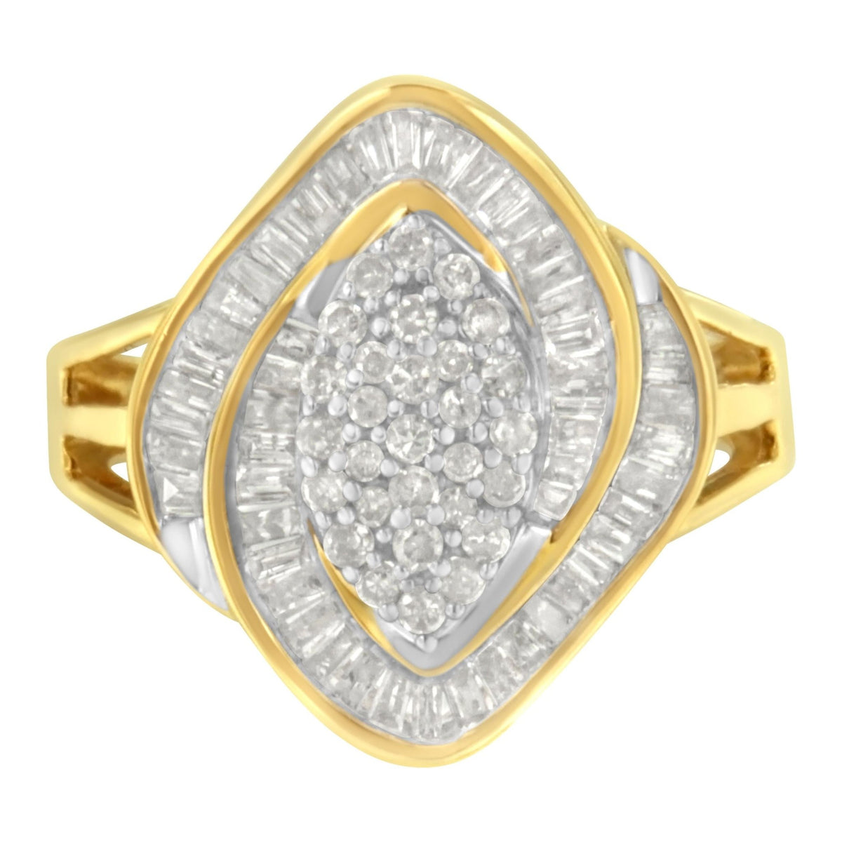 10K Yellow Gold Diamond Cluster Ring (3/4 Cttw, J-K Color, I2-I3 Clarity) - Size 6 - LinkagejewelrydesignLinkagejewelrydesign