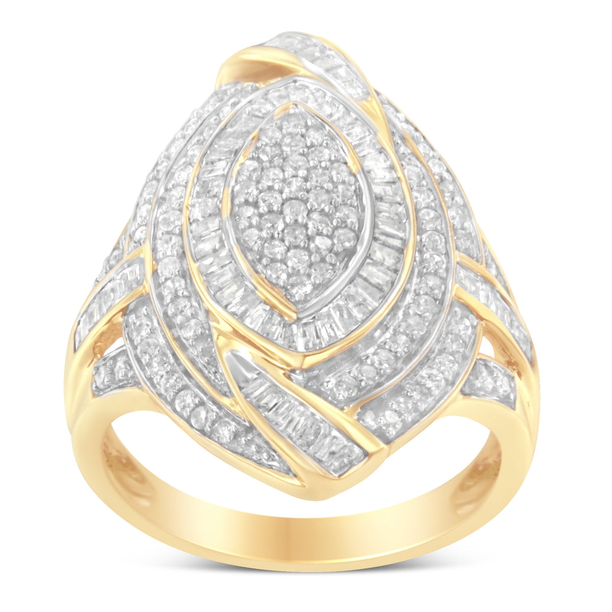 10K Yellow Gold Diamond Cocktail Ring (1 cttw, I-J Color, I2-I3 Clarity) - LinkagejewelrydesignLinkagejewelrydesign