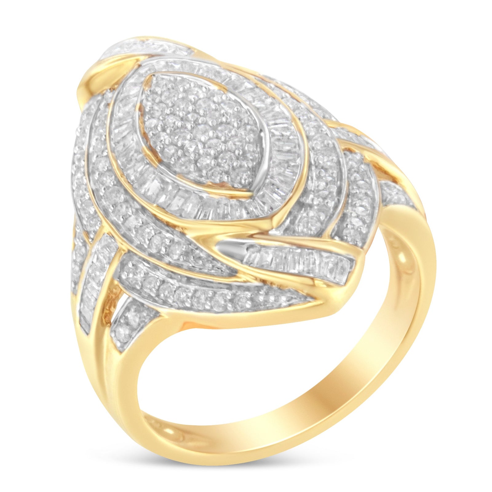 10K Yellow Gold Diamond Cocktail Ring (1 cttw, I-J Color, I2-I3 Clarity) - LinkagejewelrydesignLinkagejewelrydesign