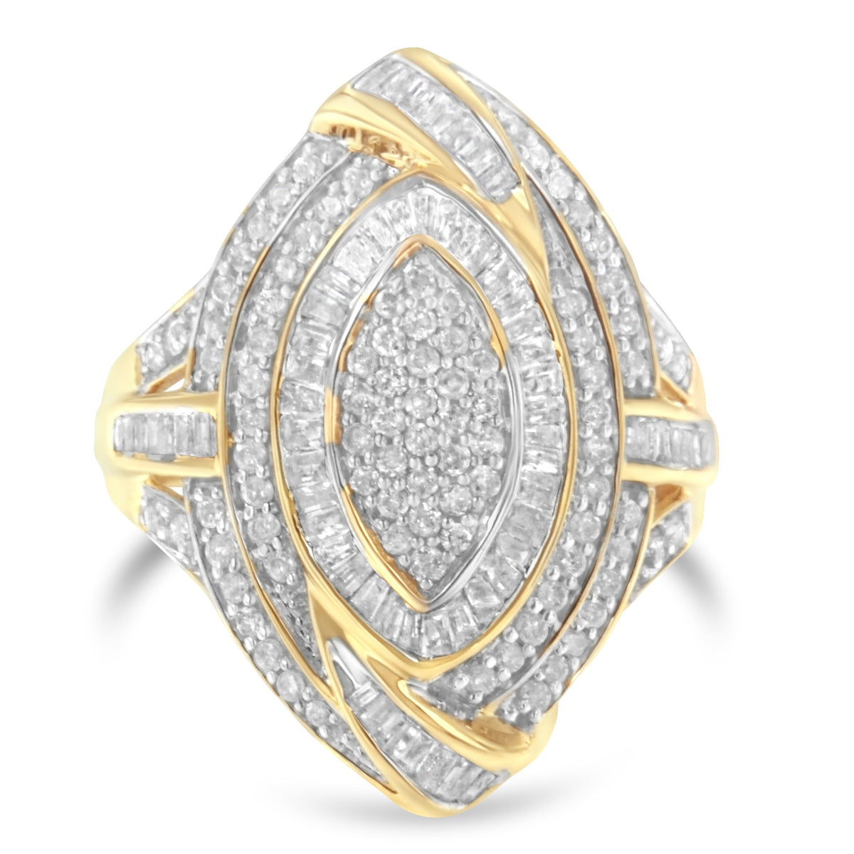 10K Yellow Gold Diamond Cocktail Ring (1 cttw, I-J Color, I2-I3 Clarity) - LinkagejewelrydesignLinkagejewelrydesign