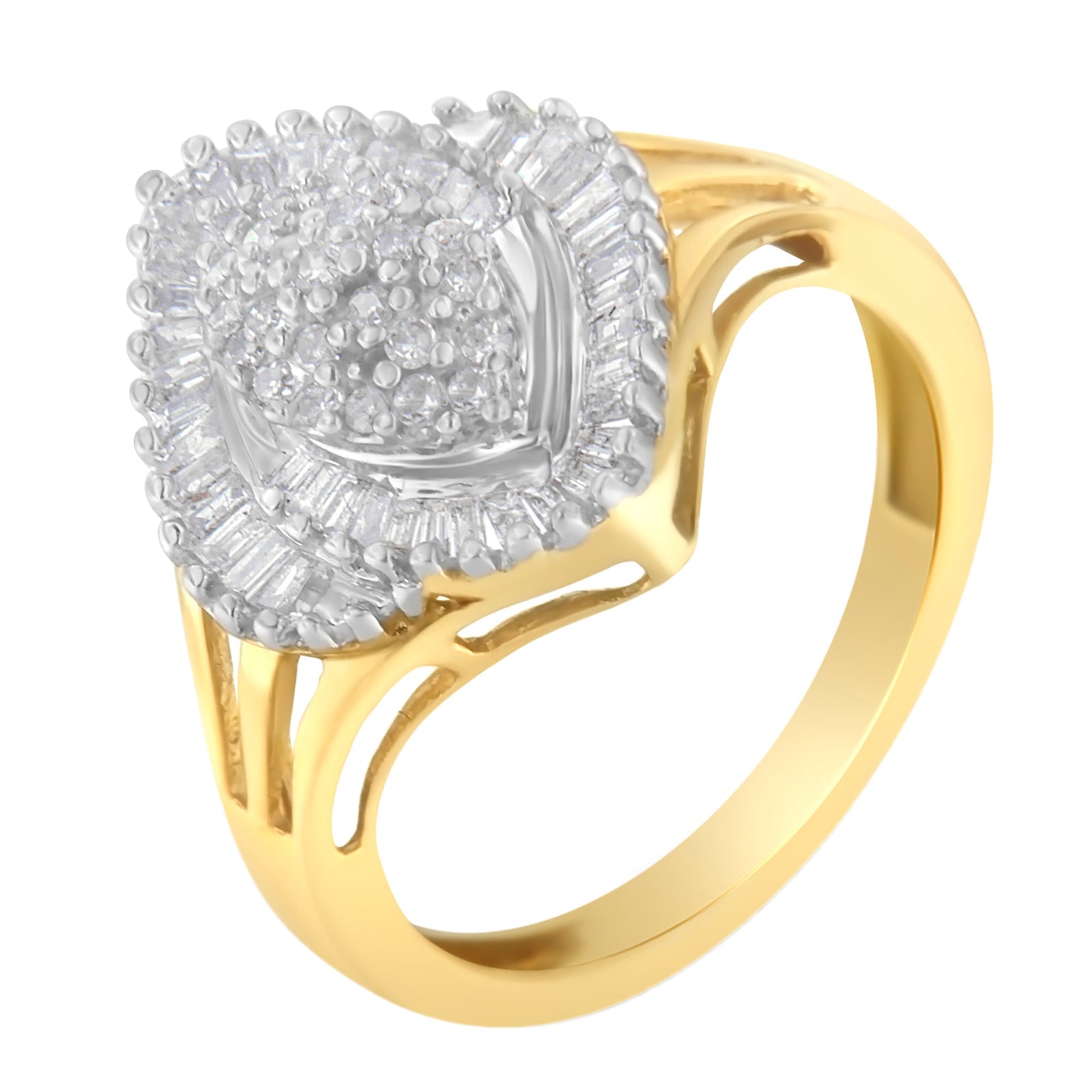 10K Yellow Gold Diamond Cocktail Ring (1/2 Cttw, J-K Color, I2-I3 Clarity) - Size 6-1/2 - LinkagejewelrydesignLinkagejewelrydesign