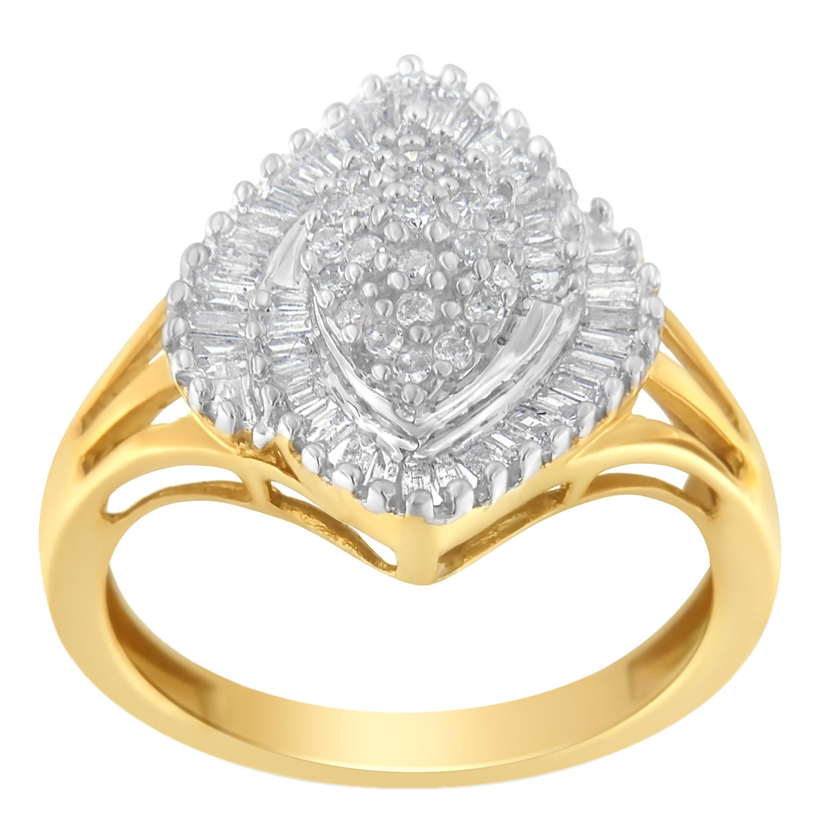 10K Yellow Gold Diamond Cocktail Ring (1/2 Cttw, J-K Color, I2-I3 Clarity) - Size 6-1/2 - LinkagejewelrydesignLinkagejewelrydesign