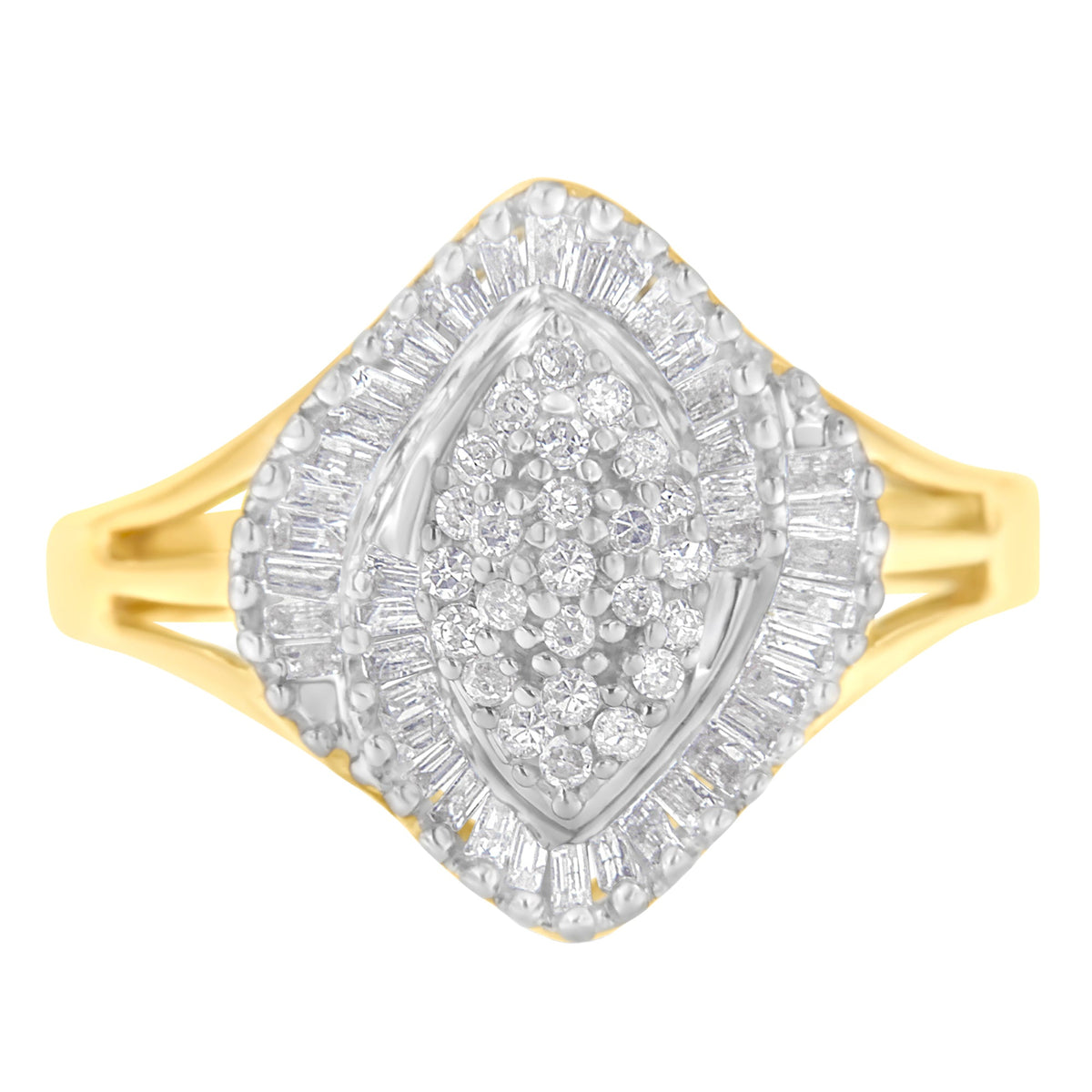 10K Yellow Gold Diamond Cocktail Ring (1/2 Cttw, J-K Color, I2-I3 Clarity) - Size 6-1/2 - LinkagejewelrydesignLinkagejewelrydesign