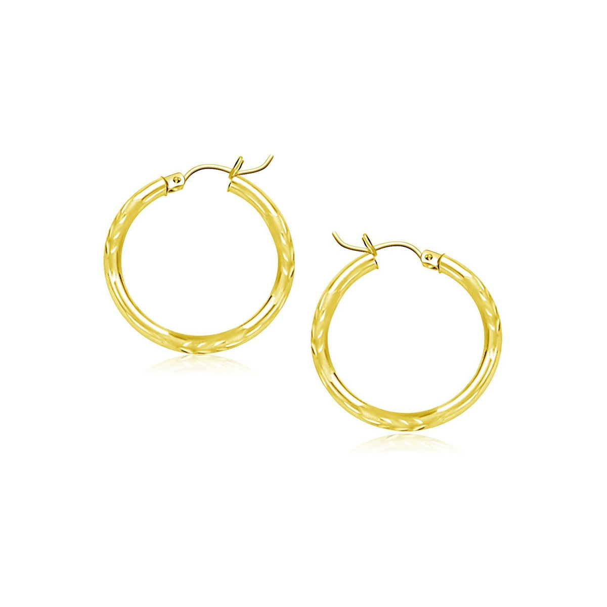 10k Yellow Gold Diamond Cut Hoop Earrings (15mm) - LinkagejewelrydesignLinkagejewelrydesign