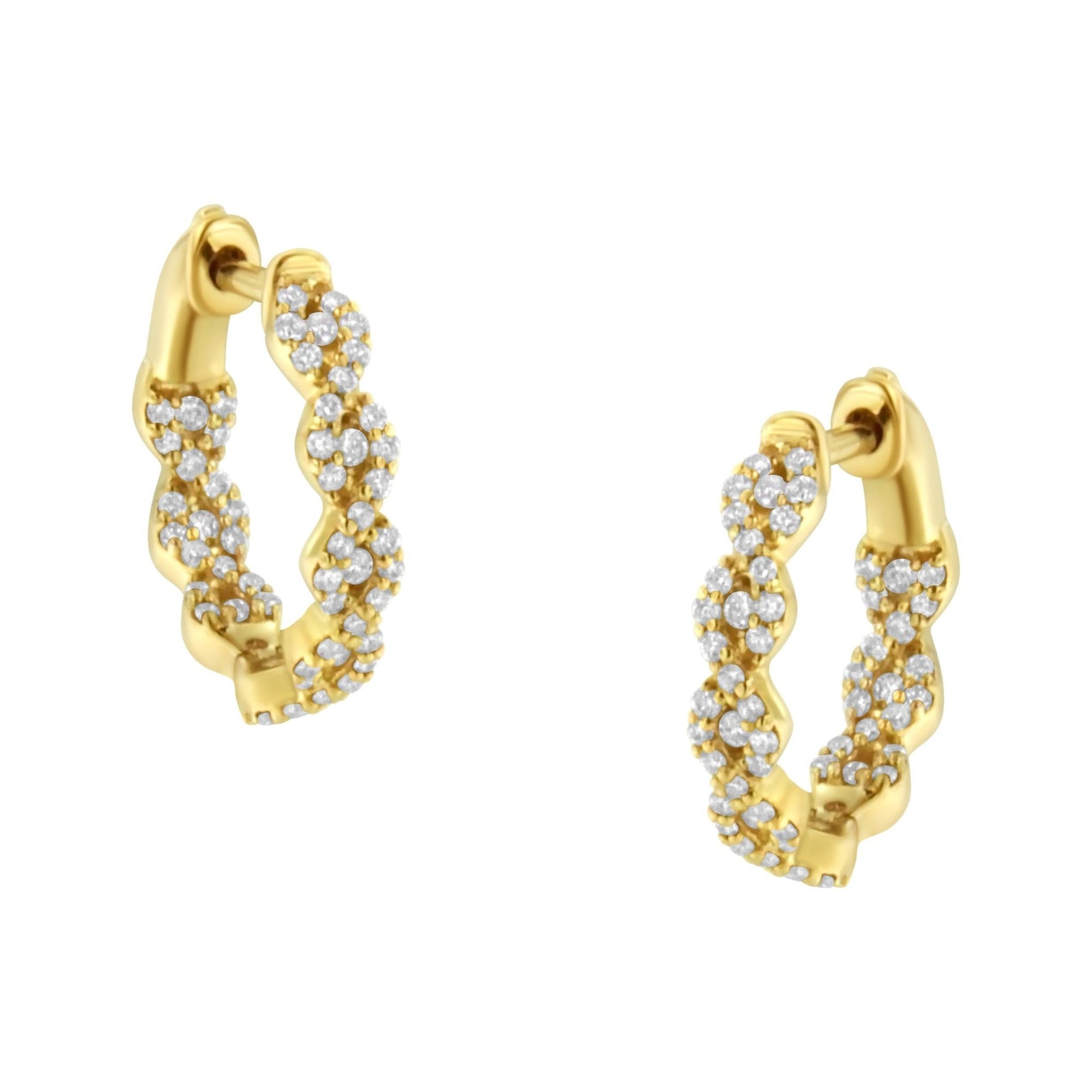 10K Yellow Gold Diamond Huggy Earrings (1/2 cttw, H-I Color, I1-I2 Clarity) - LinkagejewelrydesignLinkagejewelrydesign
