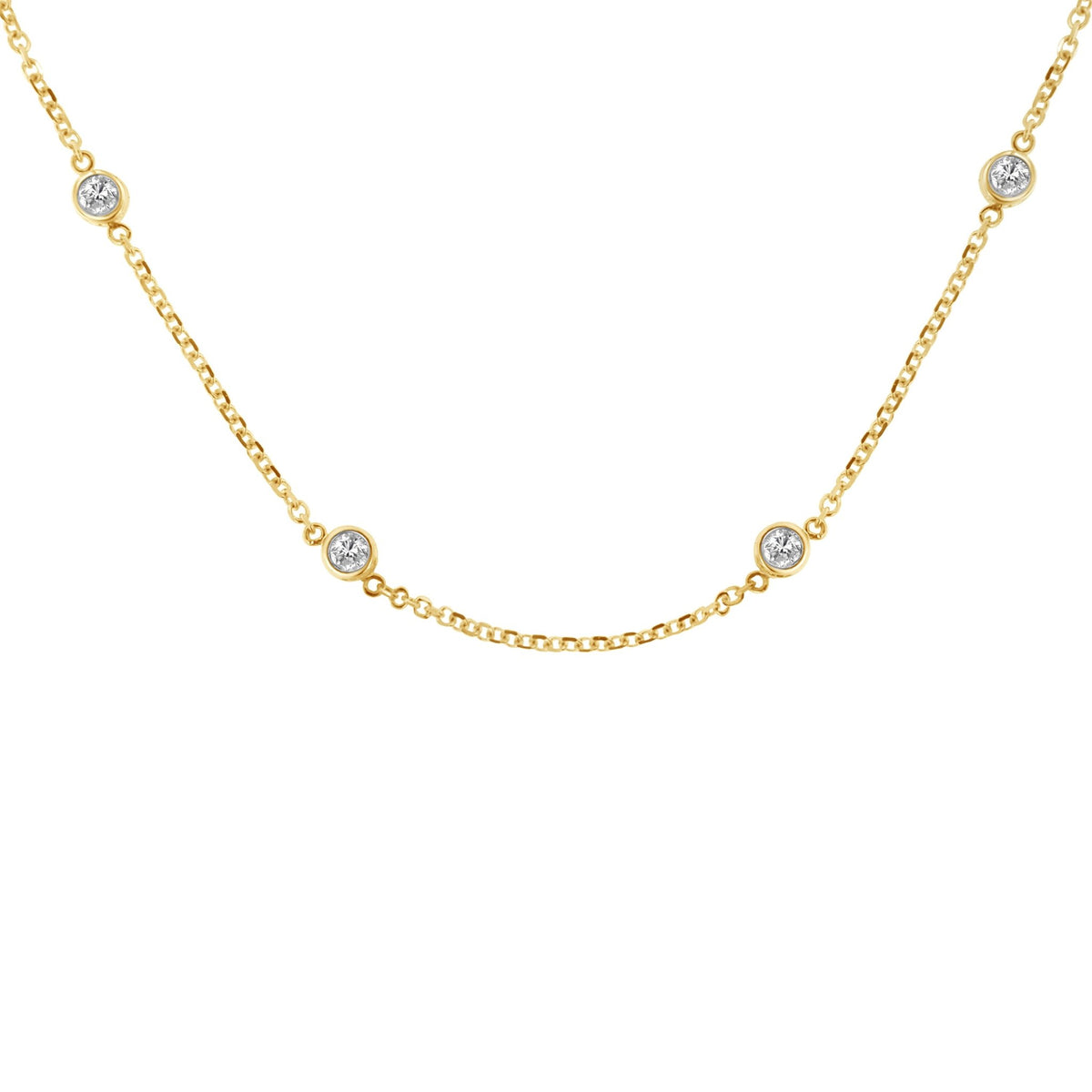 10K Yellow Gold Diamond Station Necklace (1 cttw, J-K Color, I1-I2 Clarity) - LinkagejewelrydesignLinkagejewelrydesign