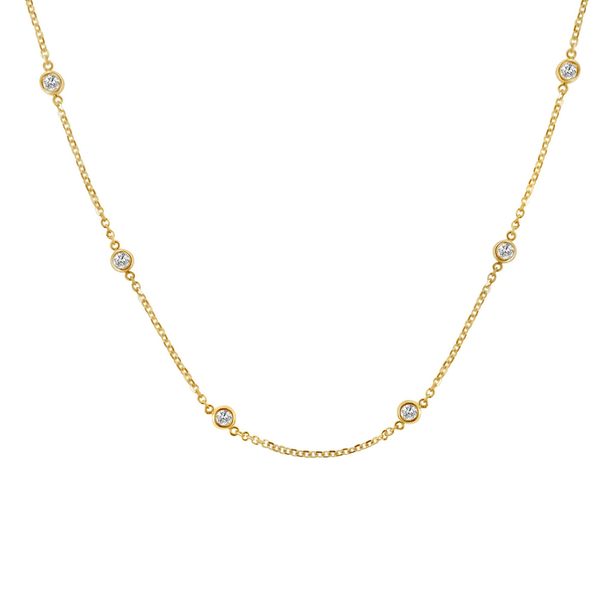10K Yellow Gold Diamond Station Necklace (1 cttw, J-K Color, I1-I2 Clarity) - LinkagejewelrydesignLinkagejewelrydesign