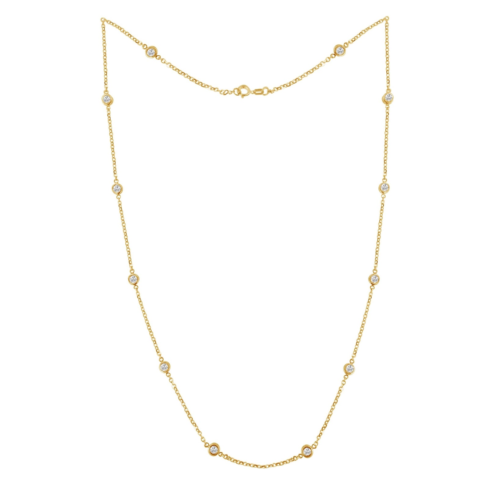 10K Yellow Gold Diamond Station Necklace (1 cttw, J-K Color, I1-I2 Clarity) - LinkagejewelrydesignLinkagejewelrydesign