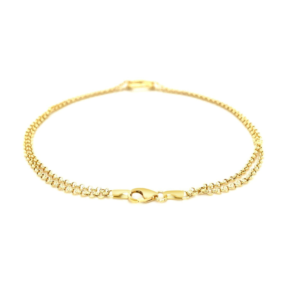 10k Yellow Gold Double Rolo Chain Anklet with an Open Heart Station - LinkagejewelrydesignLinkagejewelrydesign