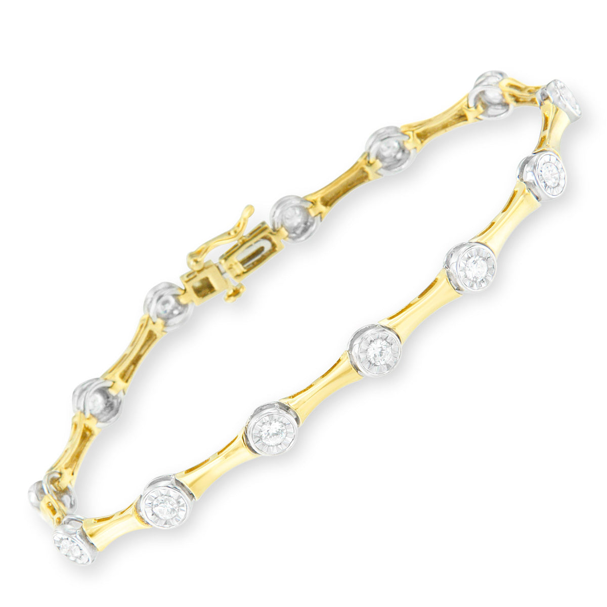 10K Yellow Gold Flashed .925 Sterling Silver 1.0 Cttw Miracle Set Round-Cut Diamond Bezel Style Link Bracelet (I-J Color, I1-I2 Clarity) - 7&quot; - LinkagejewelrydesignLinkagejewelrydesign