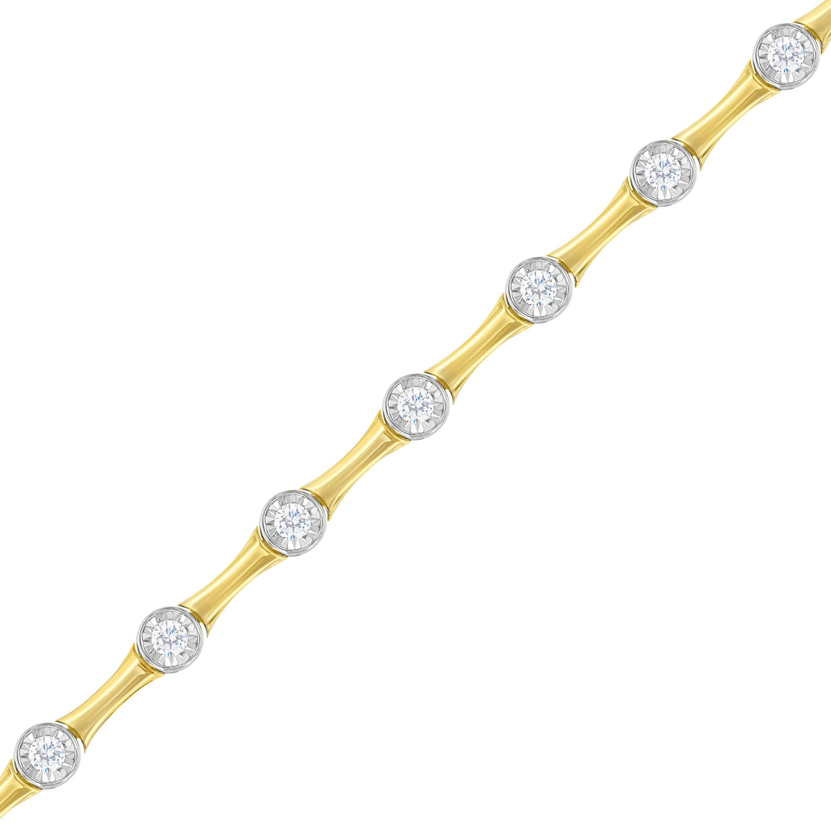 10K Yellow Gold Flashed .925 Sterling Silver 1.0 Cttw Miracle Set Round-Cut Diamond Bezel Style Link Bracelet (I-J Color, I1-I2 Clarity) - 7&quot; - LinkagejewelrydesignLinkagejewelrydesign