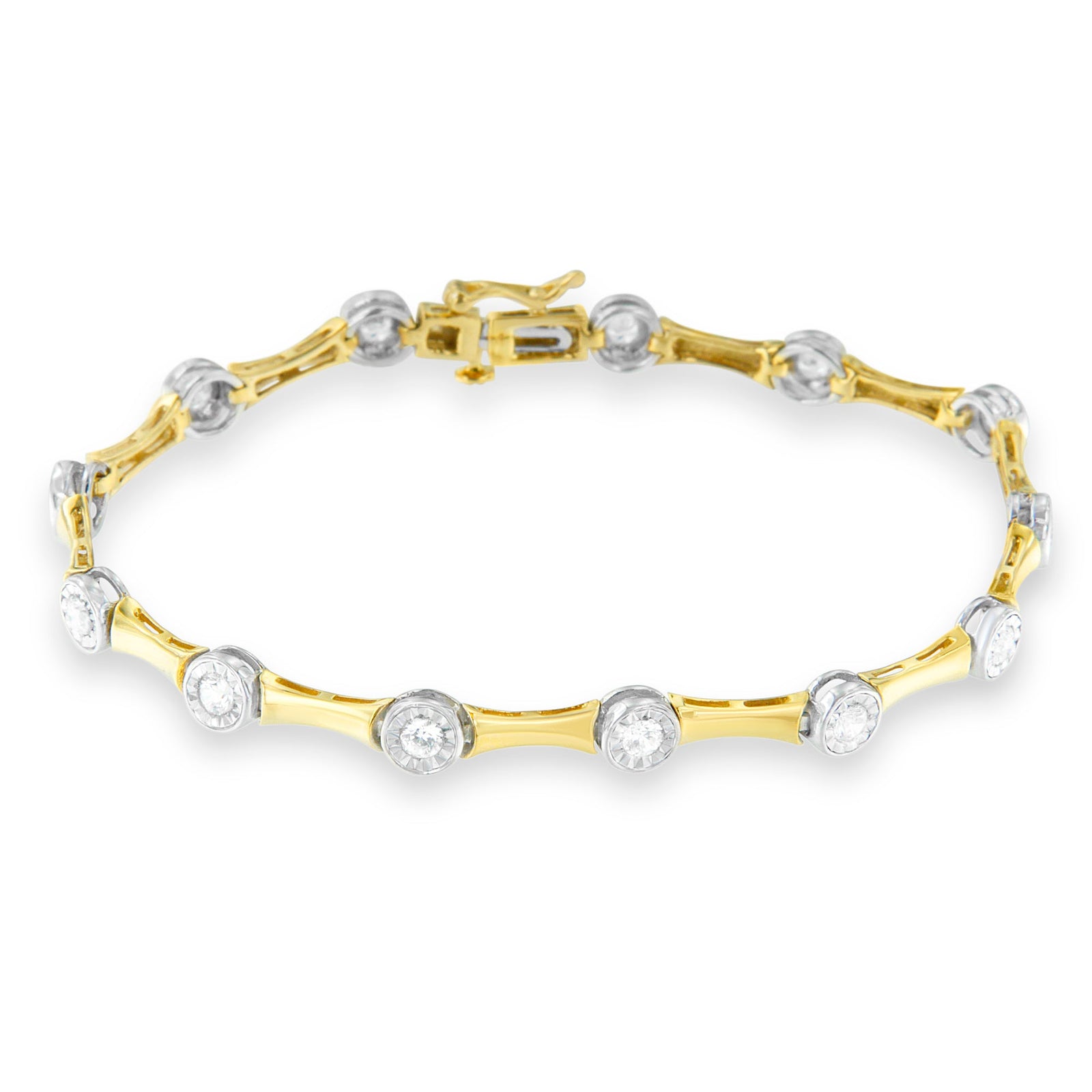 10K Yellow Gold Flashed .925 Sterling Silver 1.0 Cttw Miracle Set Round-Cut Diamond Bezel Style Link Bracelet (I-J Color, I1-I2 Clarity) - 7" - LinkagejewelrydesignLinkagejewelrydesign
