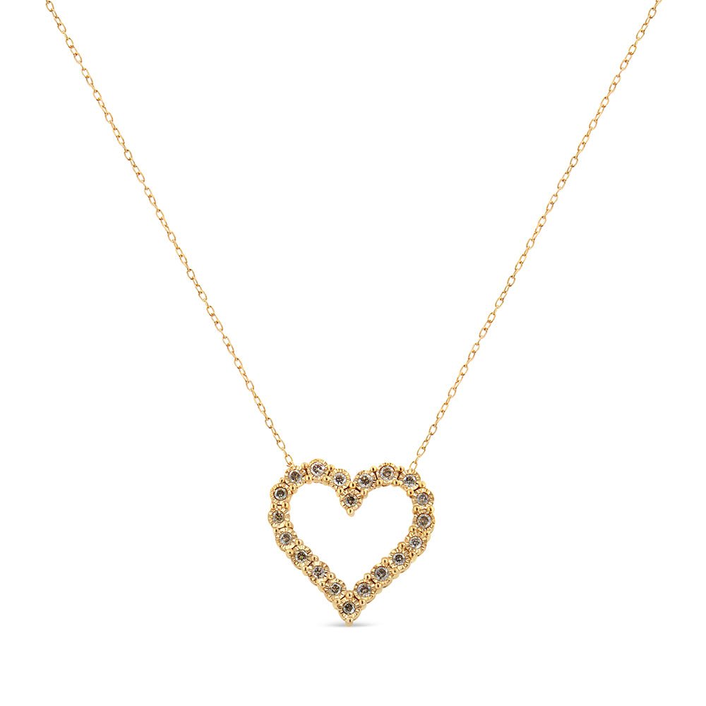 10K Yellow Gold Flashed .925 Sterling Silver 1/2 Cttw Champagne Diamond Miracle Plate Heart Pendant Necklace (K-L Color, I1-I2 Clarity) - 18" - LinkagejewelrydesignLinkagejewelrydesign