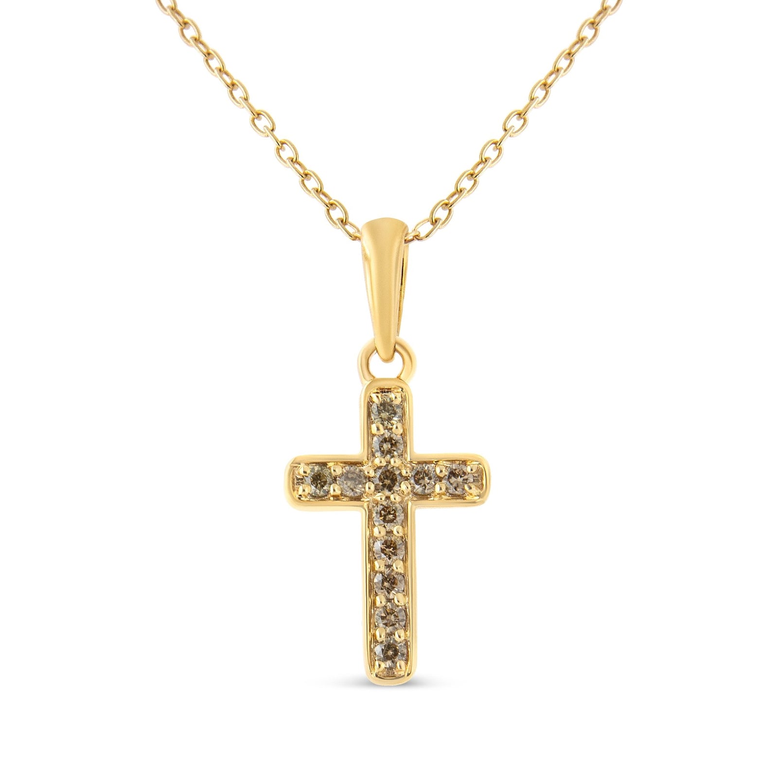 10K Yellow Gold Flashed .925 Sterling Silver 1/4 Cttw Champagne Diamond Cross Pendant Necklace (K-L Color, I1-I2 Clarity) - 18" - LinkagejewelrydesignLinkagejewelrydesign