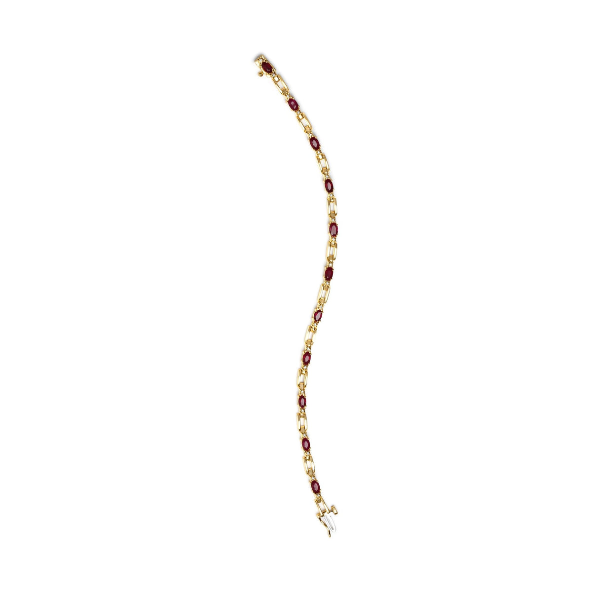 10K Yellow Gold Oval Ruby and 1/10 Cttw Diamond Bar Prong Set Bracelet (H-I Color, SI1-SI2 Clarity) - Size 7" - LinkagejewelrydesignLinkagejewelrydesign