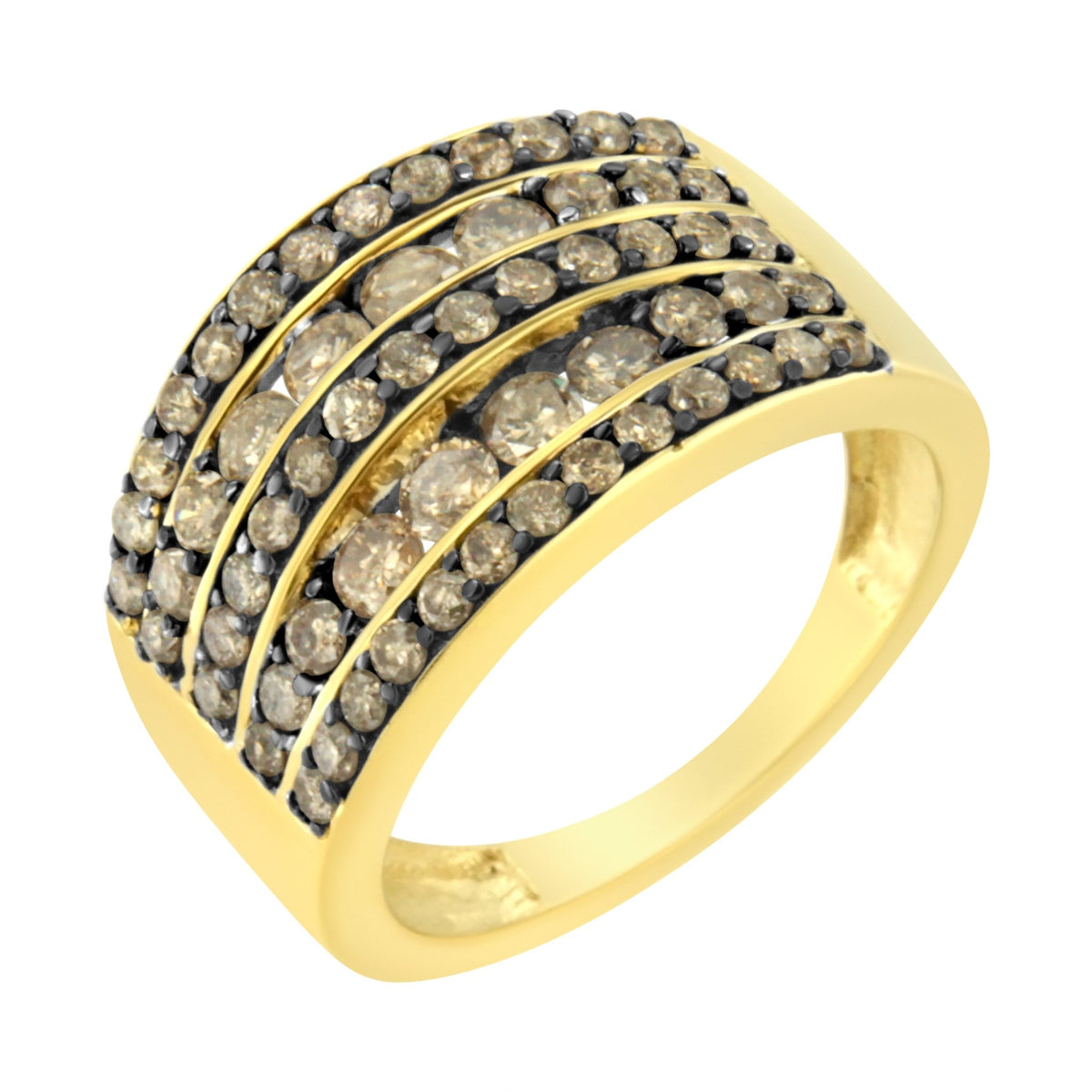 10K Yellow Gold Over .925 Sterling Silver 1 1/2 cttw Black Rhodium Shared-Prong Round-Cut Diamond 5 Row Band Ring (J-K Color, I1-I2 Clarity) - Size 7 - LinkagejewelrydesignLinkagejewelrydesign