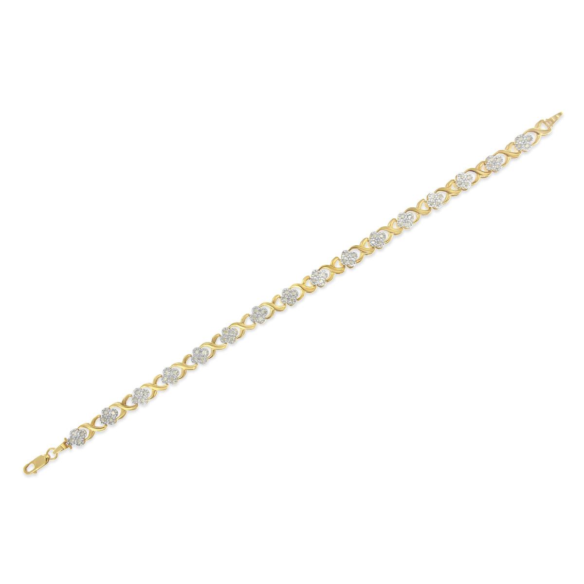 10K Yellow Gold over .925 Sterling Silver 1.0 Cttw Diamond Cluster X Link Tennis Link Bracelet (H-I Color, I3 Clarity) - 7&quot; - LinkagejewelrydesignLinkagejewelrydesign