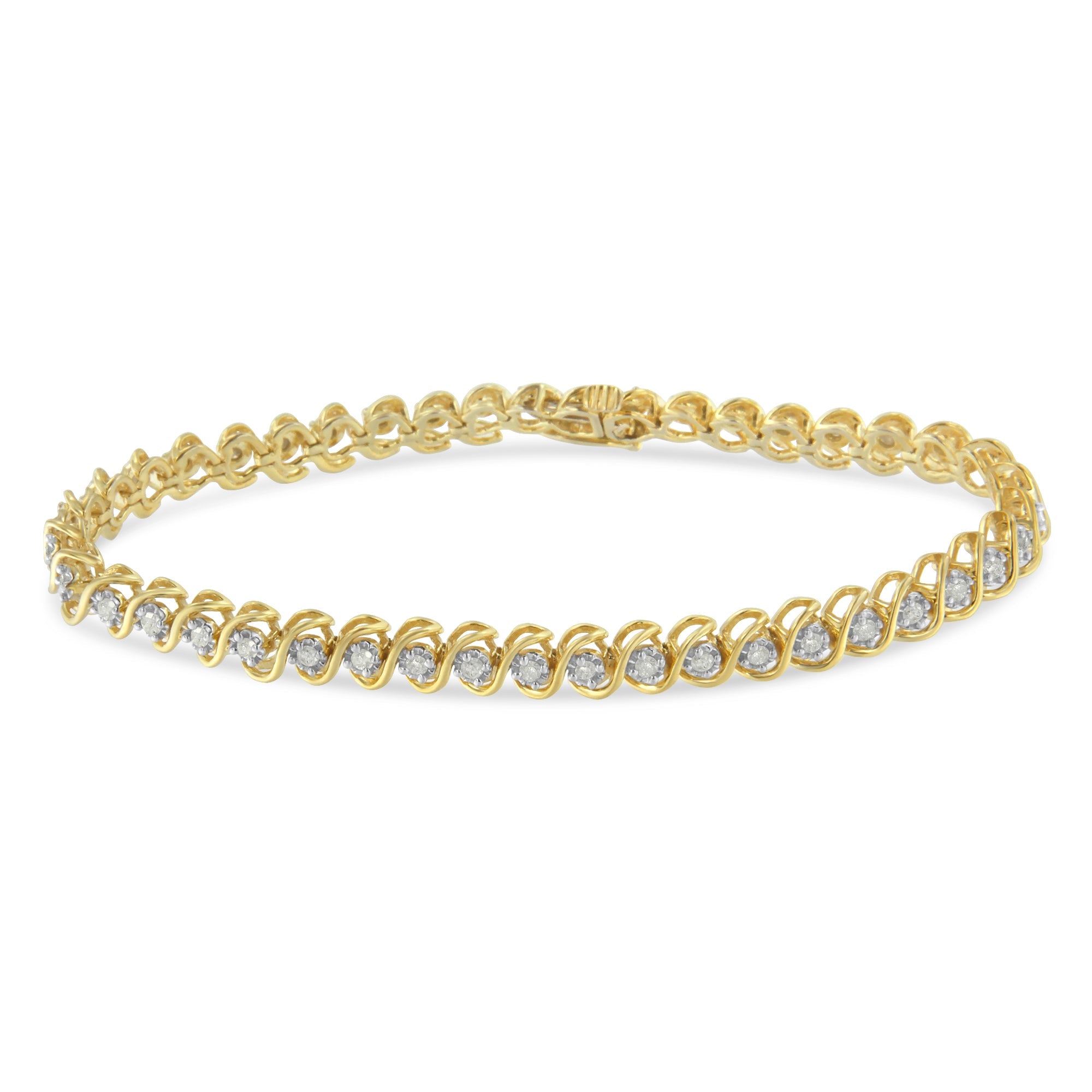 10K Yellow Gold over .925 Sterling Silver 1.0 Cttw Round Miracle-Set Diamond 7" Tennis Bracelet (I-J Color, I3 Clarity) - LinkagejewelrydesignLinkagejewelrydesign