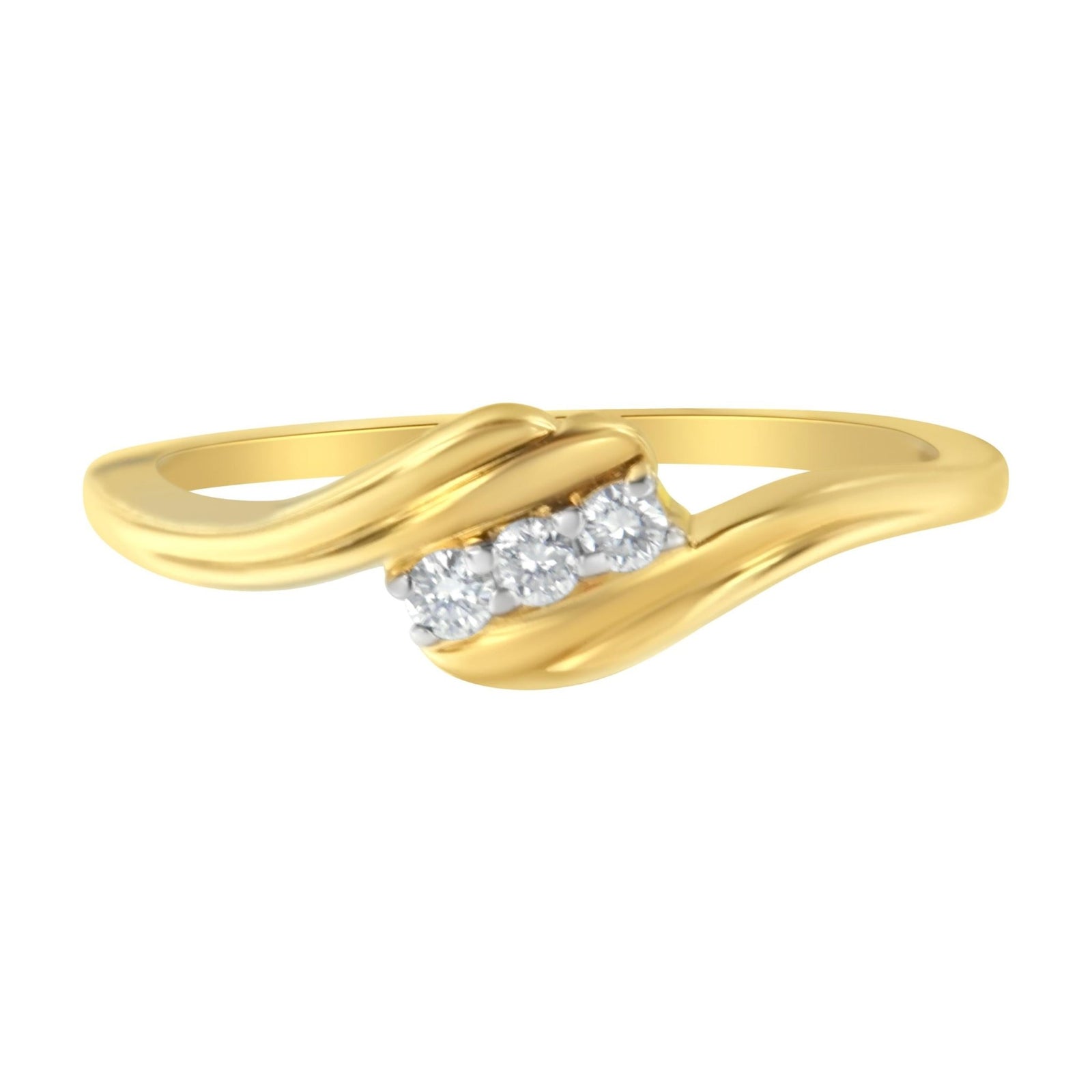 10K Yellow Gold over .925 Sterling Silver 1/10 Cttw Diamond Three-Stone Bypass Fashion Cocktail Ring ( I-J Color, I2-I3 Clarity) - Size 6 - LinkagejewelrydesignLinkagejewelrydesign