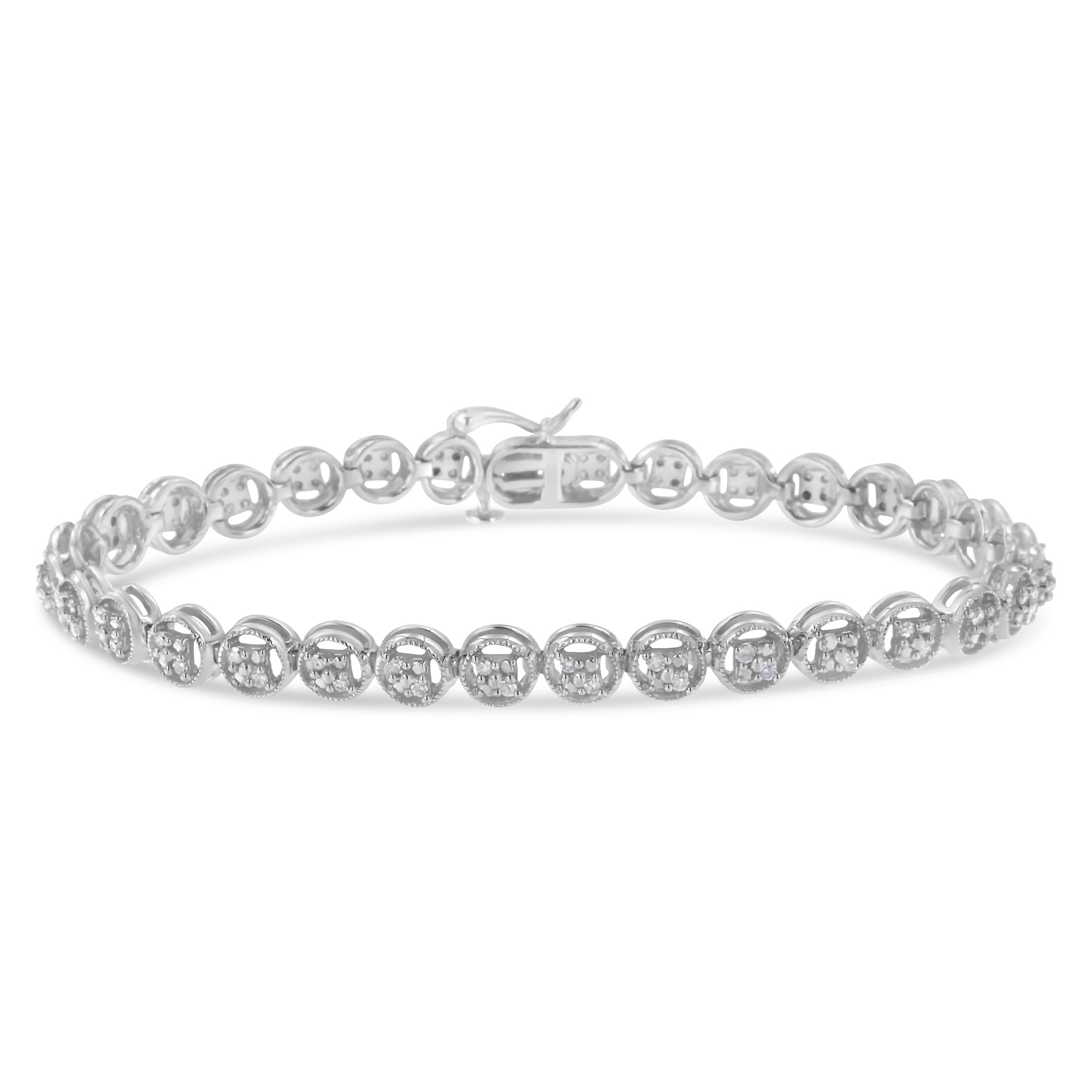 10K Yellow Gold over .925 Sterling Silver 1/4 Cttw Diamond 7" Open Circle Wheel Link Tennis Bracelet (I-J Color, I2-I3 Clarity) - LinkagejewelrydesignLinkagejewelrydesign