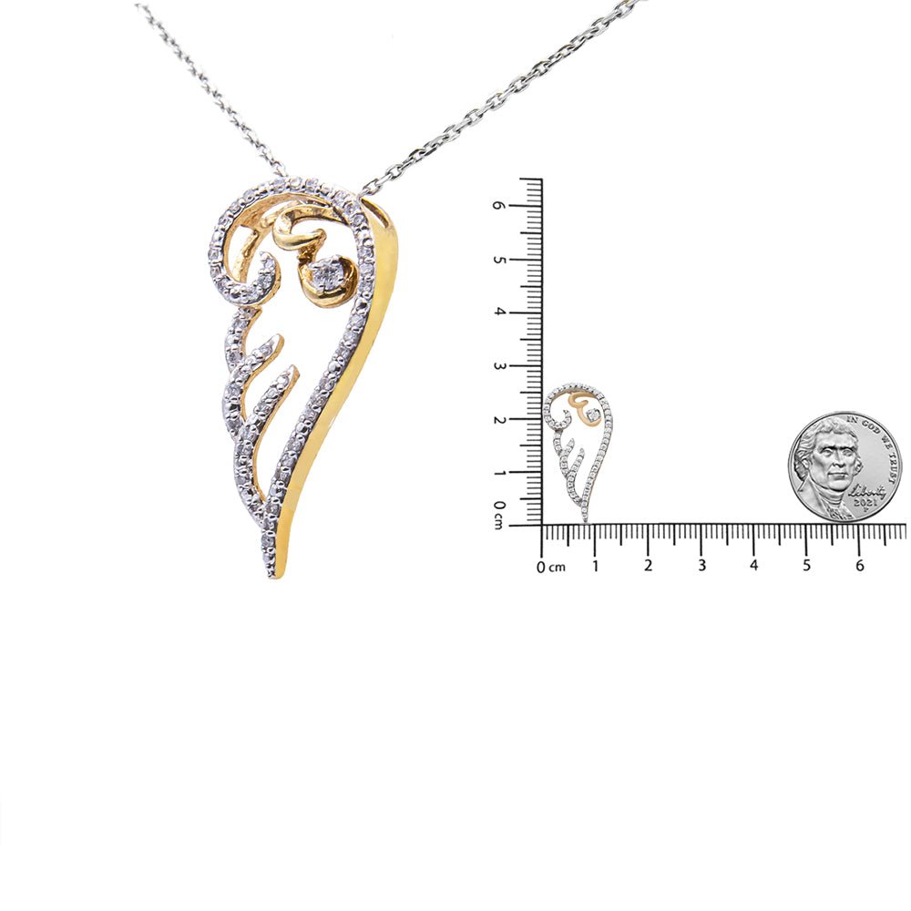 10K Yellow Gold over .925 Sterling Silver 1/4 Cttw Diamond Angel Wing 18&quot; Pendant Necklace (H-I Color, I1-I2 Clarity) - LinkagejewelrydesignLinkagejewelrydesign