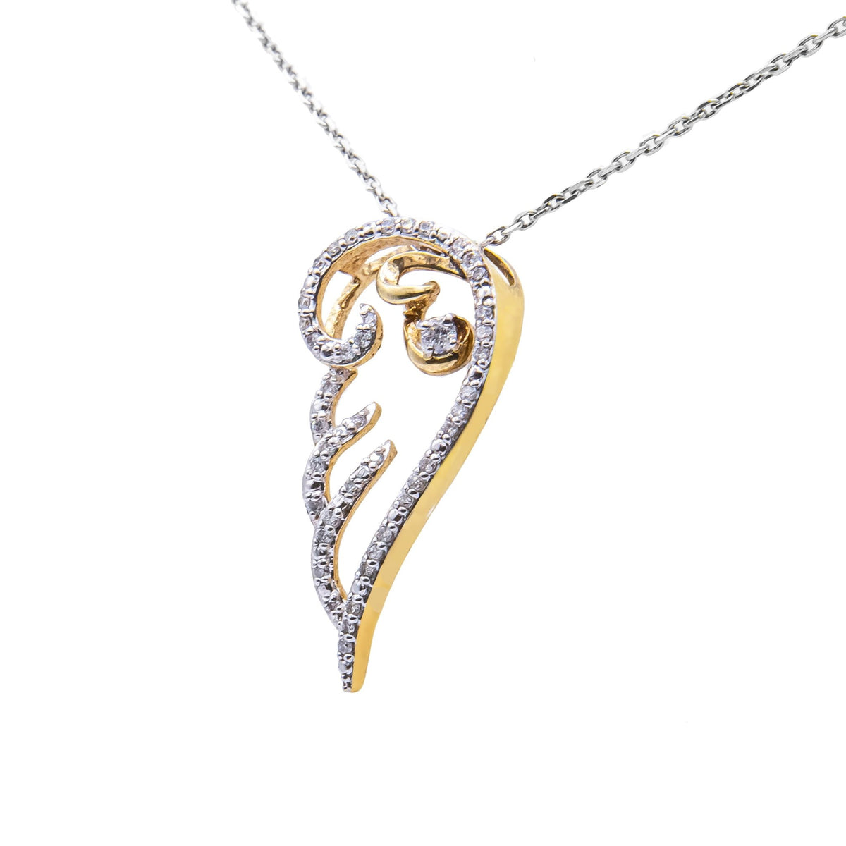 10K Yellow Gold over .925 Sterling Silver 1/4 Cttw Diamond Angel Wing 18&quot; Pendant Necklace (H-I Color, I1-I2 Clarity) - LinkagejewelrydesignLinkagejewelrydesign