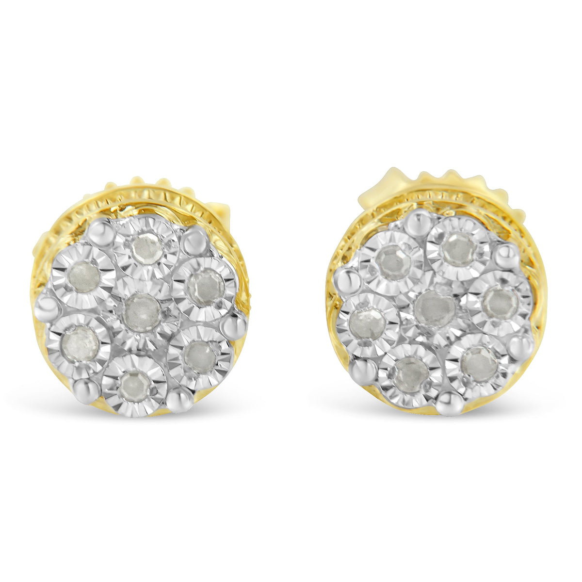 10K Yellow Gold over .925 Sterling Silver 1/7 Cttw Rose-Cut Miracle-Set Diamond Floral Cluster Button Stud Earrings (I-J Color, I3 Clarity) - LinkagejewelrydesignLinkagejewelrydesign