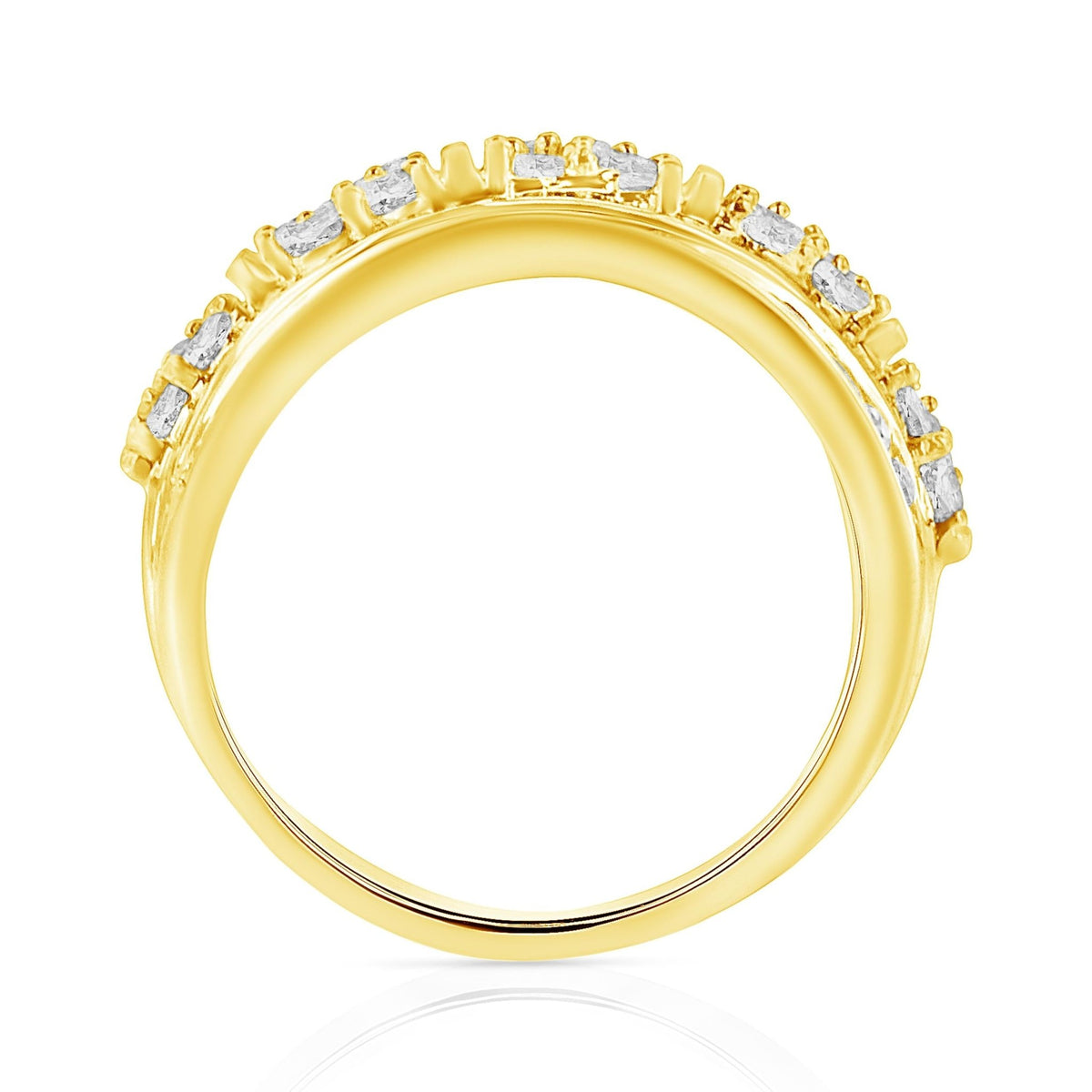10K Yellow Gold over .925 Sterling Silver 2.0 Cttw Round & Baguette Cut Diamond Multi-Row Channel Set Tapered Cocktail Fashion Ring (I-J Color, I3 Clarity) - Size 6 - LinkagejewelrydesignLinkagejewelrydesign