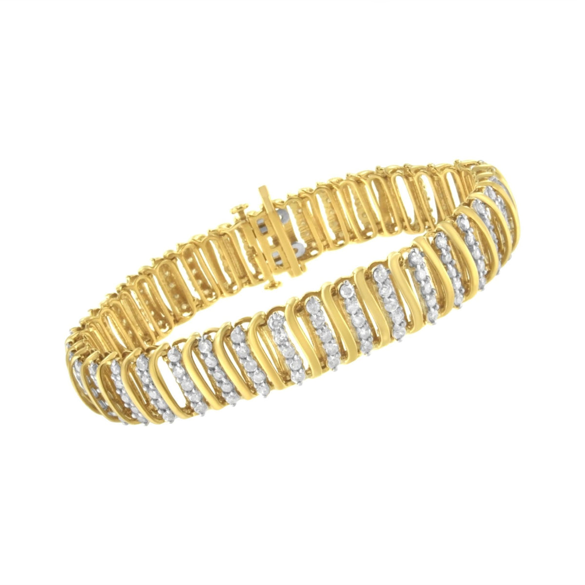 10K Yellow Gold over .925 Sterling Silver 5.0 Cttw Diamond S Shaped Wave Link Two Tone 7” Tennis Bracelet (I-J Color, I2-I3 Clarity) - LinkagejewelrydesignLinkagejewelrydesign