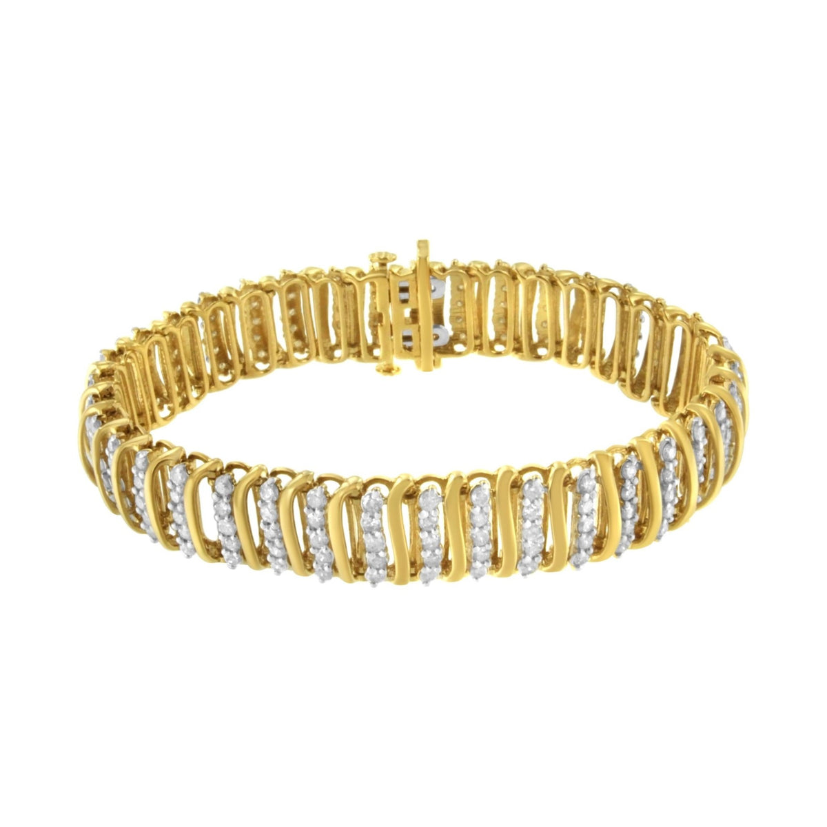 10K Yellow Gold over .925 Sterling Silver 5.0 Cttw Diamond S Shaped Wave Link Two Tone 7” Tennis Bracelet (I-J Color, I2-I3 Clarity) - LinkagejewelrydesignLinkagejewelrydesign