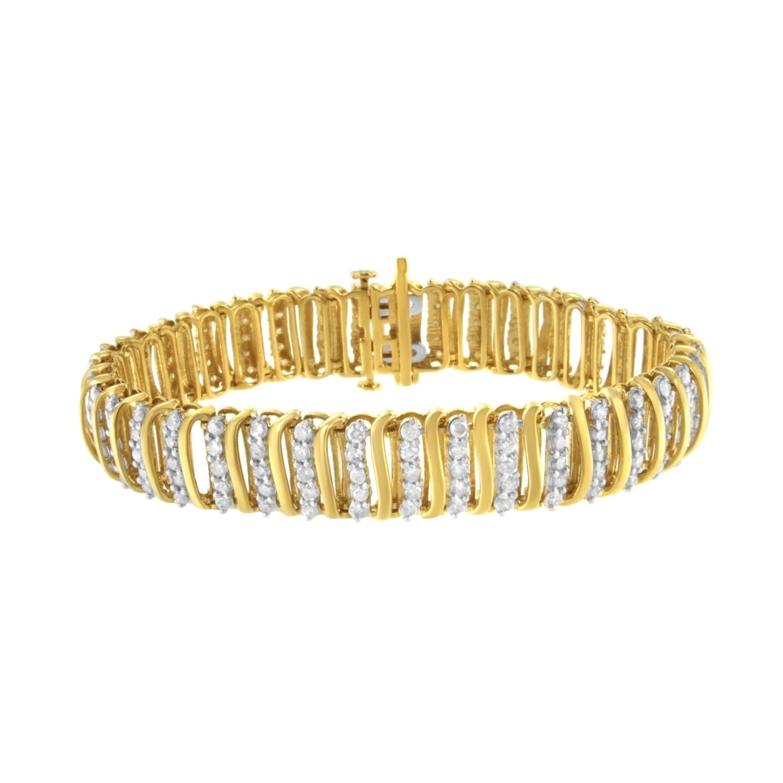 10K Yellow Gold over .925 Sterling Silver 5.0 Cttw Diamond S Shaped Wave Link Two Tone 7” Tennis Bracelet (I-J Color, I2-I3 Clarity) - LinkagejewelrydesignLinkagejewelrydesign