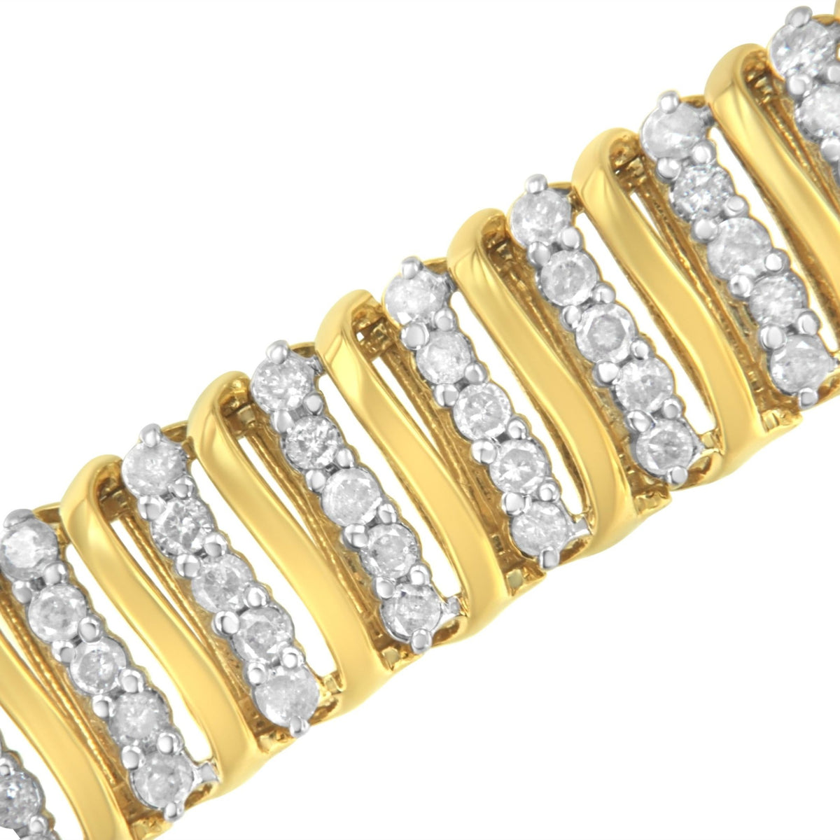 10K Yellow Gold over .925 Sterling Silver 5.0 Cttw Diamond S Shaped Wave Link Two Tone 7” Tennis Bracelet (I-J Color, I2-I3 Clarity) - LinkagejewelrydesignLinkagejewelrydesign