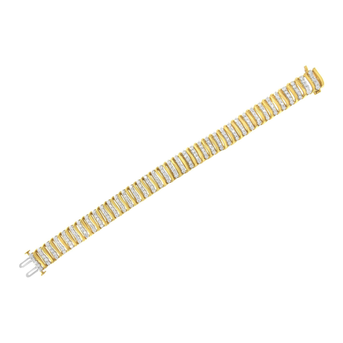 10K Yellow Gold over .925 Sterling Silver 5.0 Cttw Diamond S Shaped Wave Link Two Tone 7” Tennis Bracelet (I-J Color, I2-I3 Clarity) - LinkagejewelrydesignLinkagejewelrydesign