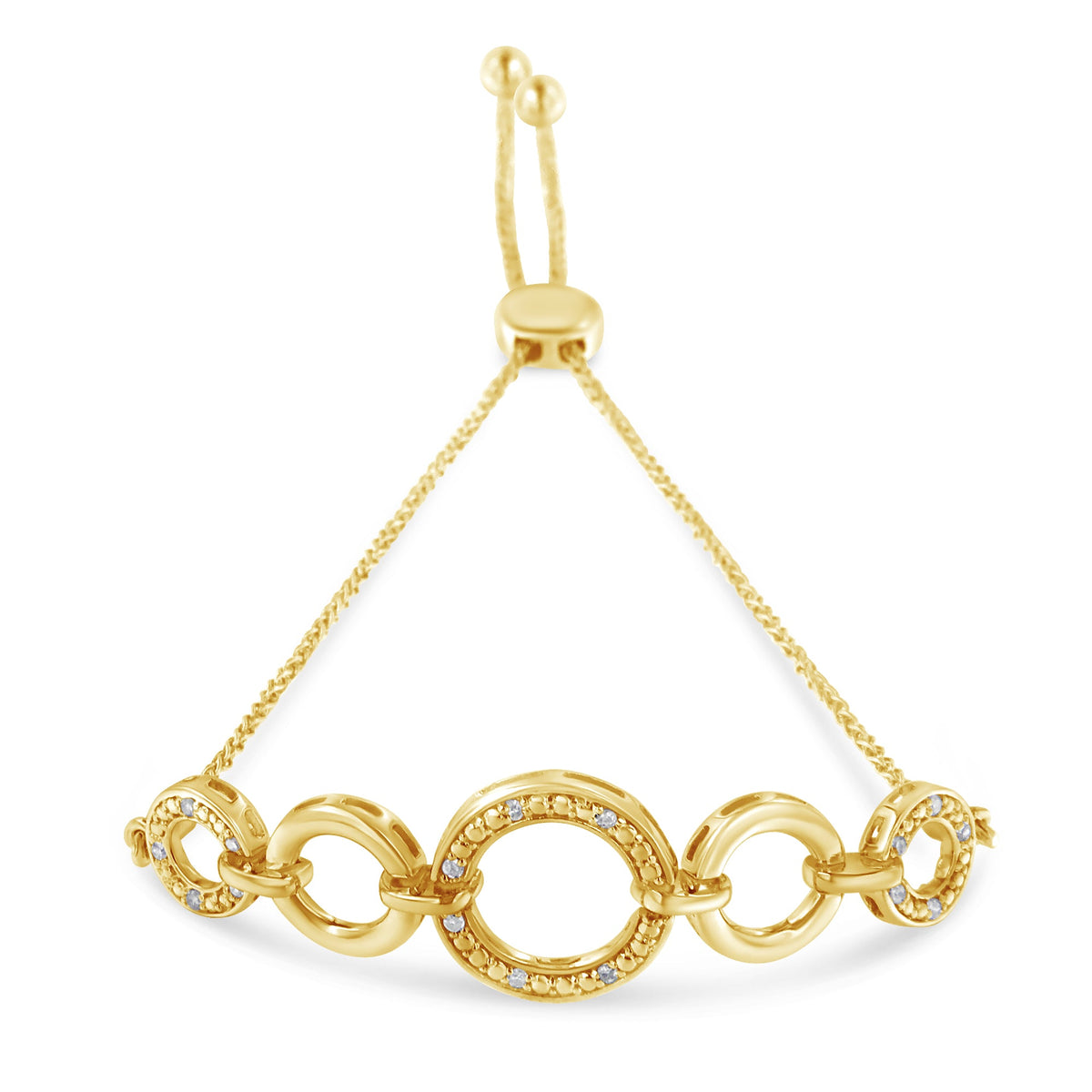 10K Yellow Gold over .925 Sterling Silver Diamond Accented Graduated Infinity Open Circle 6”-9” Adjustable Bolo Bracelet (H-I Color, I2-I3 Clarity) - LinkagejewelrydesignLinkagejewelrydesign