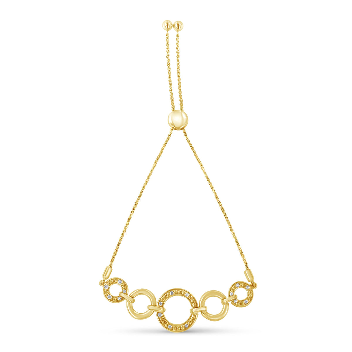 10K Yellow Gold over .925 Sterling Silver Diamond Accented Graduated Infinity Open Circle 6”-9” Adjustable Bolo Bracelet (H-I Color, I2-I3 Clarity) - LinkagejewelrydesignLinkagejewelrydesign