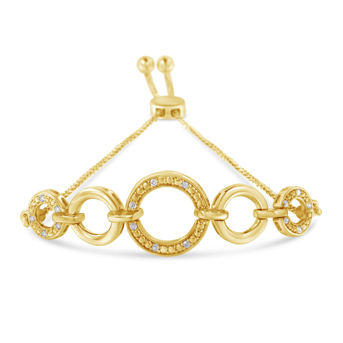 10K Yellow Gold over .925 Sterling Silver Diamond Accented Graduated Infinity Open Circle 6”-9” Adjustable Bolo Bracelet (H-I Color, I2-I3 Clarity) - LinkagejewelrydesignLinkagejewelrydesign