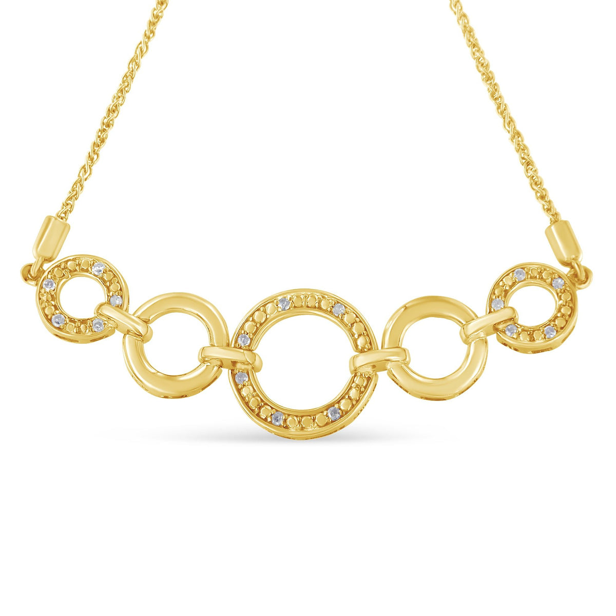 10K Yellow Gold over .925 Sterling Silver Diamond Accented Graduated Infinity Open Circle 6”-9” Adjustable Bolo Bracelet (H-I Color, I2-I3 Clarity) - LinkagejewelrydesignLinkagejewelrydesign