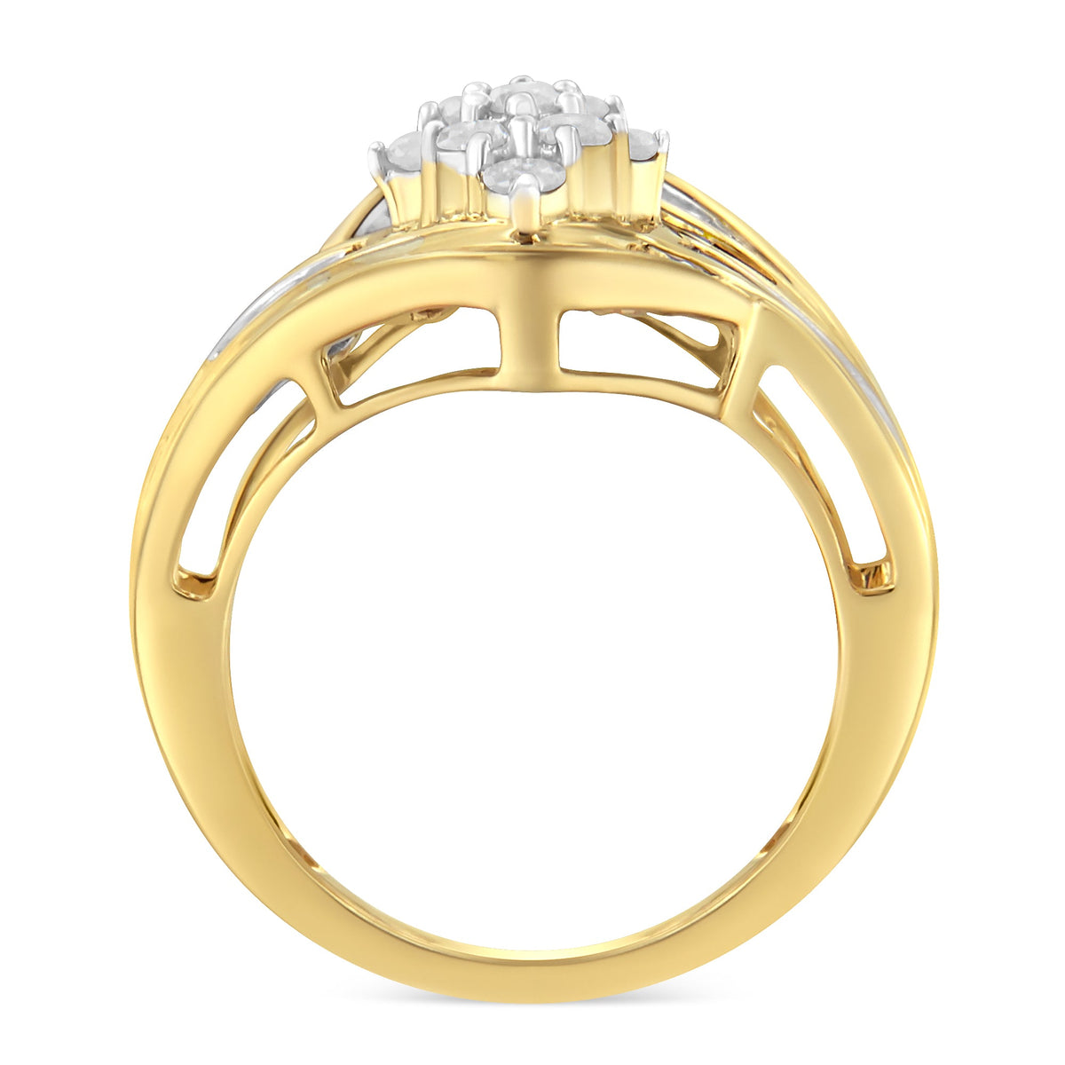 10K Yellow Gold over .925 Sterling Silver Diamond Bypass Cluster Ring (1 Cttw, I-J Color, I2-I3 Clarity) - Size 6 - LinkagejewelrydesignLinkagejewelrydesign