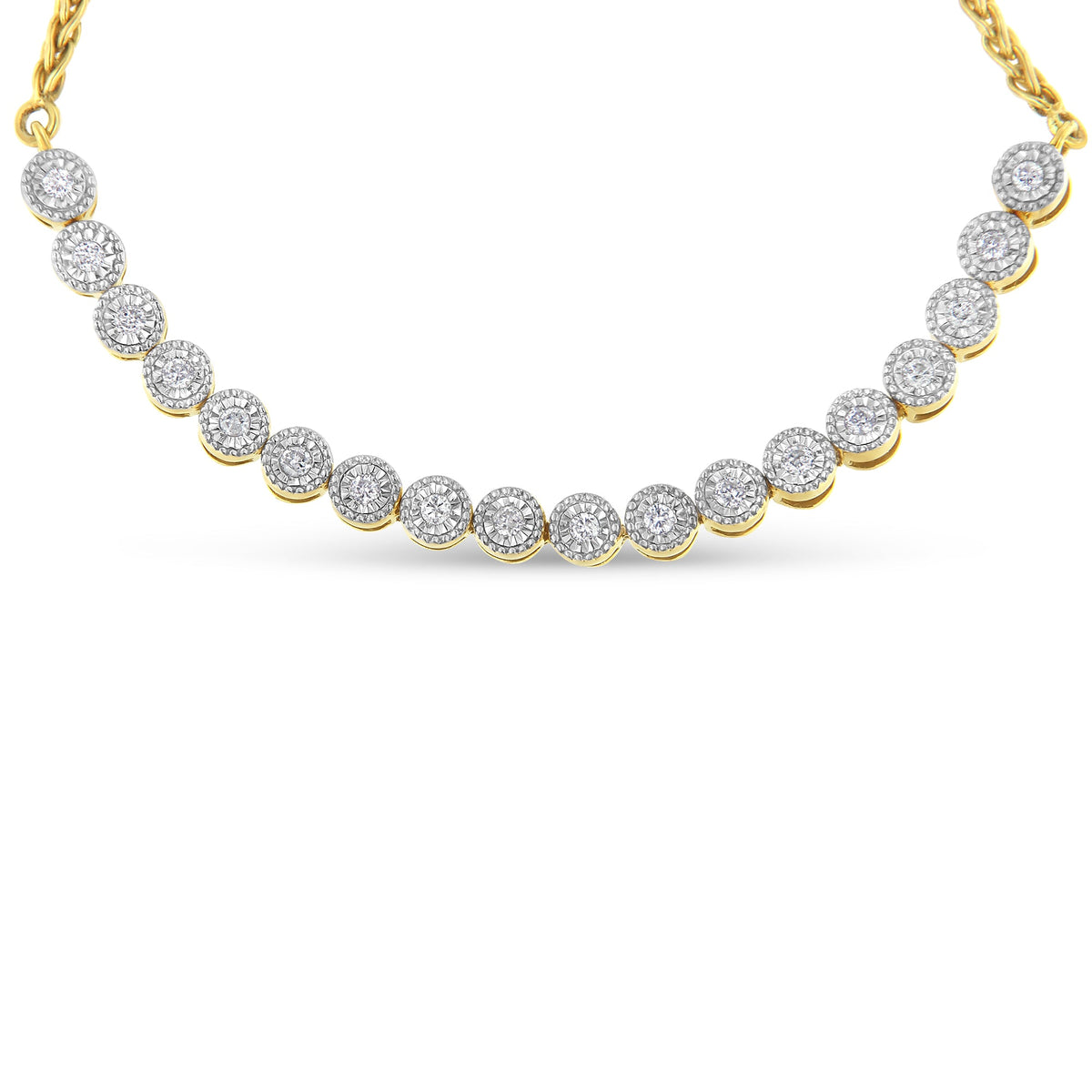 10K Yellow Gold over .925 Sterling Silver Miracle-Set Diamond Accented 6”-9” Adjustable Beaded Tennis Bolo Bracelet (H-I Color, I2-I3 Clarity) - LinkagejewelrydesignLinkagejewelrydesign