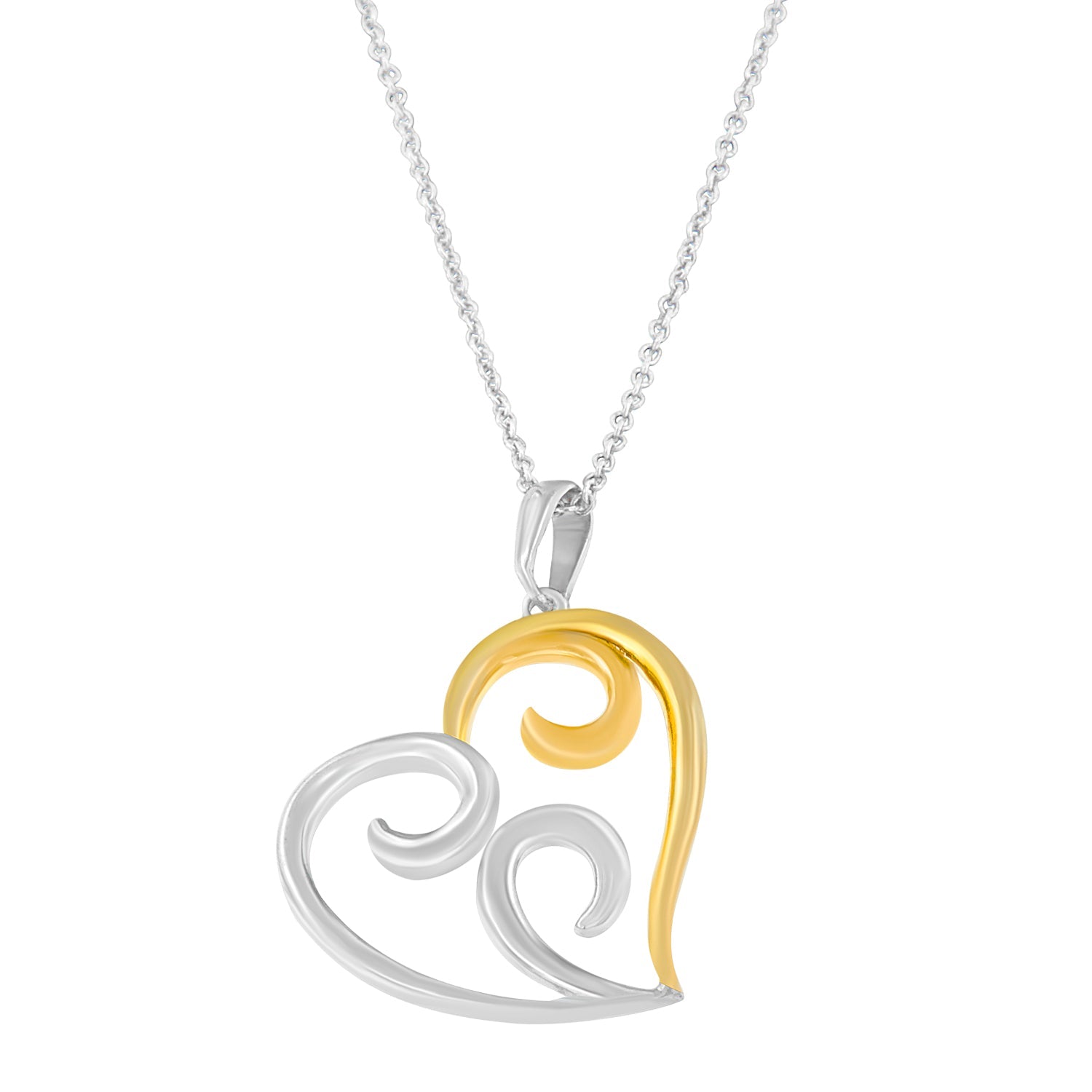 10K Yellow Gold Over .925 Sterling Silver Open Heart with Swirls 18" Box Chain Pendant Necklace - LinkagejewelrydesignLinkagejewelrydesign